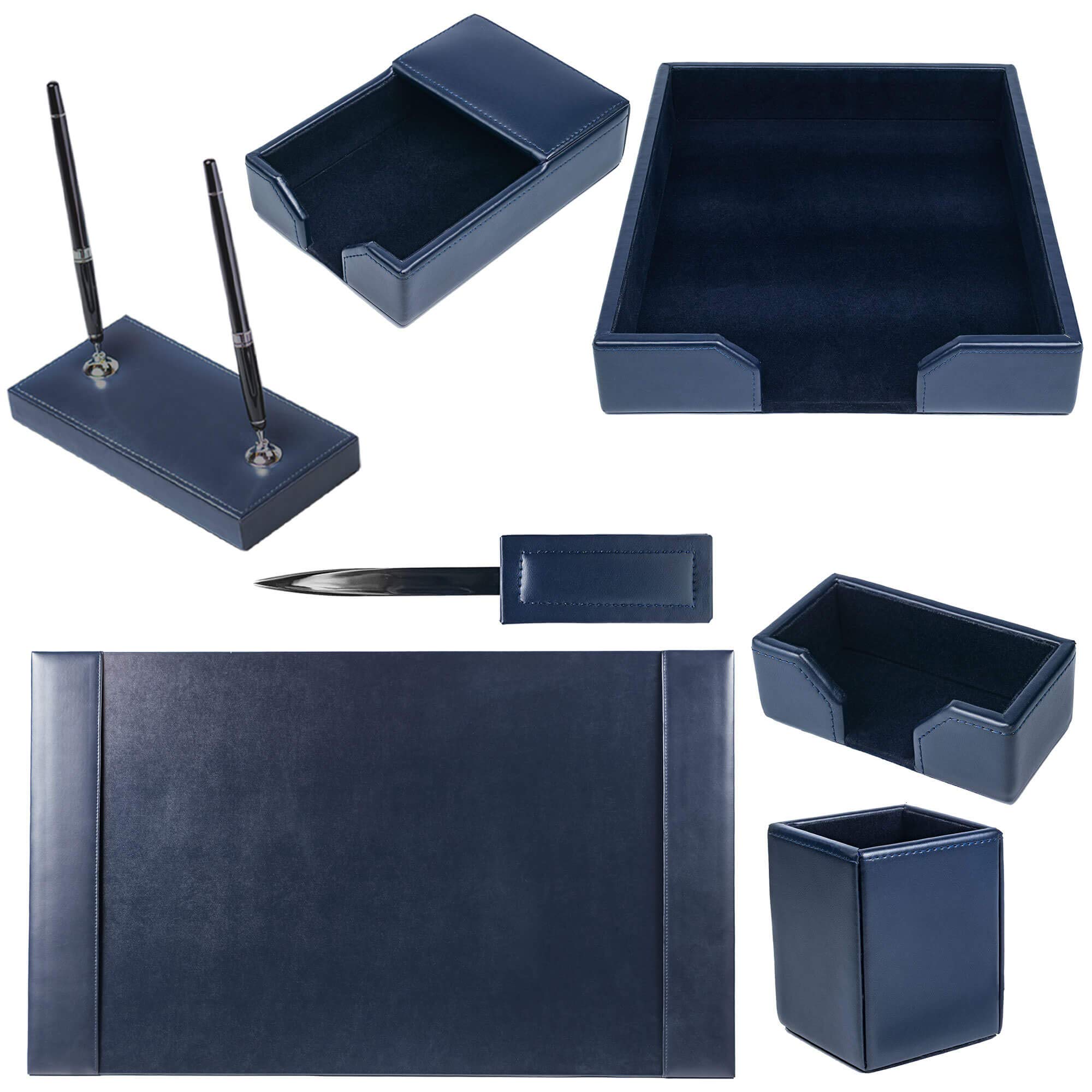 Dacasso Bonded Set di lussuosi sottomano da scrivania e scrivania essenziali per l'organizzazione della scrivania, 7 pezzi, blu navy