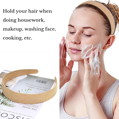 Miniatura 3 de Wecoe 10 diademas de gamuza para mujer de 1 pulgada de ancho, blanco, gris, amarillo, azul, marrón, color neutro, antideslizante, a la moda,