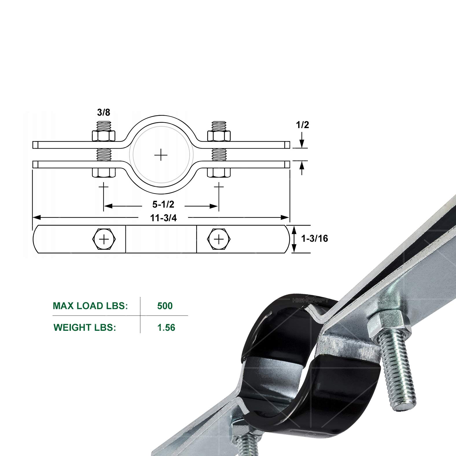 Highcraft - Soporte vertical para montaje en pared y techo de tuberías verticales, soporte de extensión de fontanería, correa de abrazadera para cobre, IPS, CPVC, PVC, tubos galvanizados
