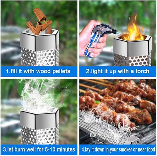 Miniatura 7 de SameTech Tubo de ahumador de pellets de acero inoxidable de 12 pulgadas, tubo de ahumador de pellets perforado para barbacoa  5 horas de humo frío