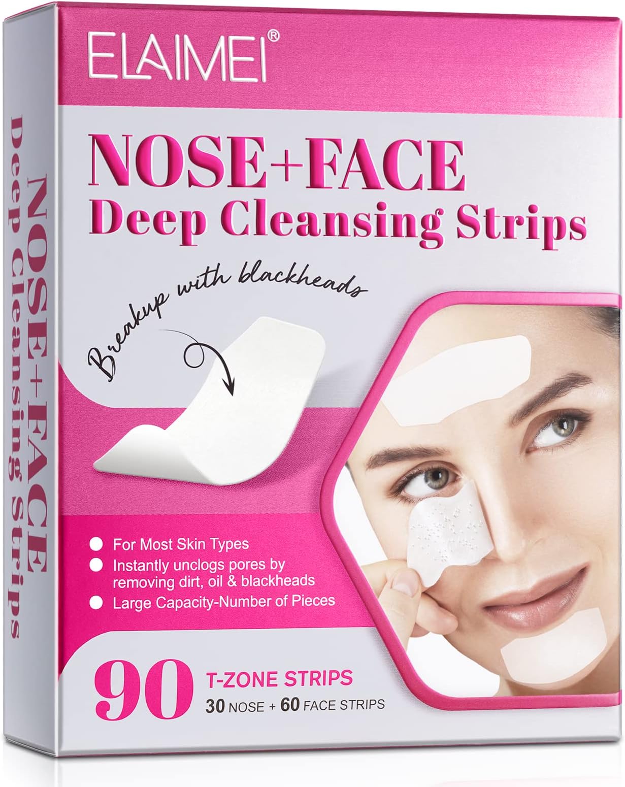 Tiuedu Blackhead Remover Pore Strips,30 Nose + 60 Face Strips Black Head Remover for Chin or Forehead, Deep Cleansing Charcoal Strips, Strips for Blackheads Removal, Pore Minimizer