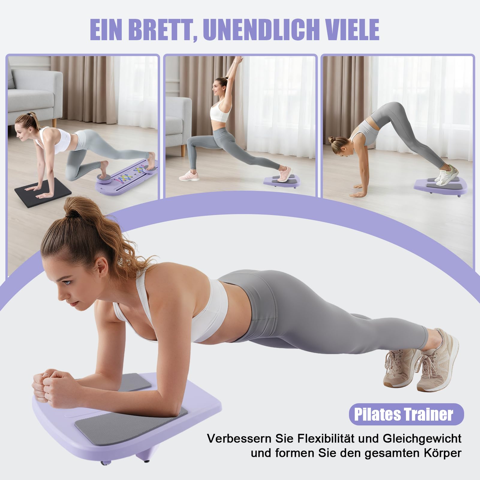 Planche de Pilates 6 en 1 pour l'entraînement à la maison - Planche abdominale multifonction et tapis de genou - Portable et pliable - Pour femme
