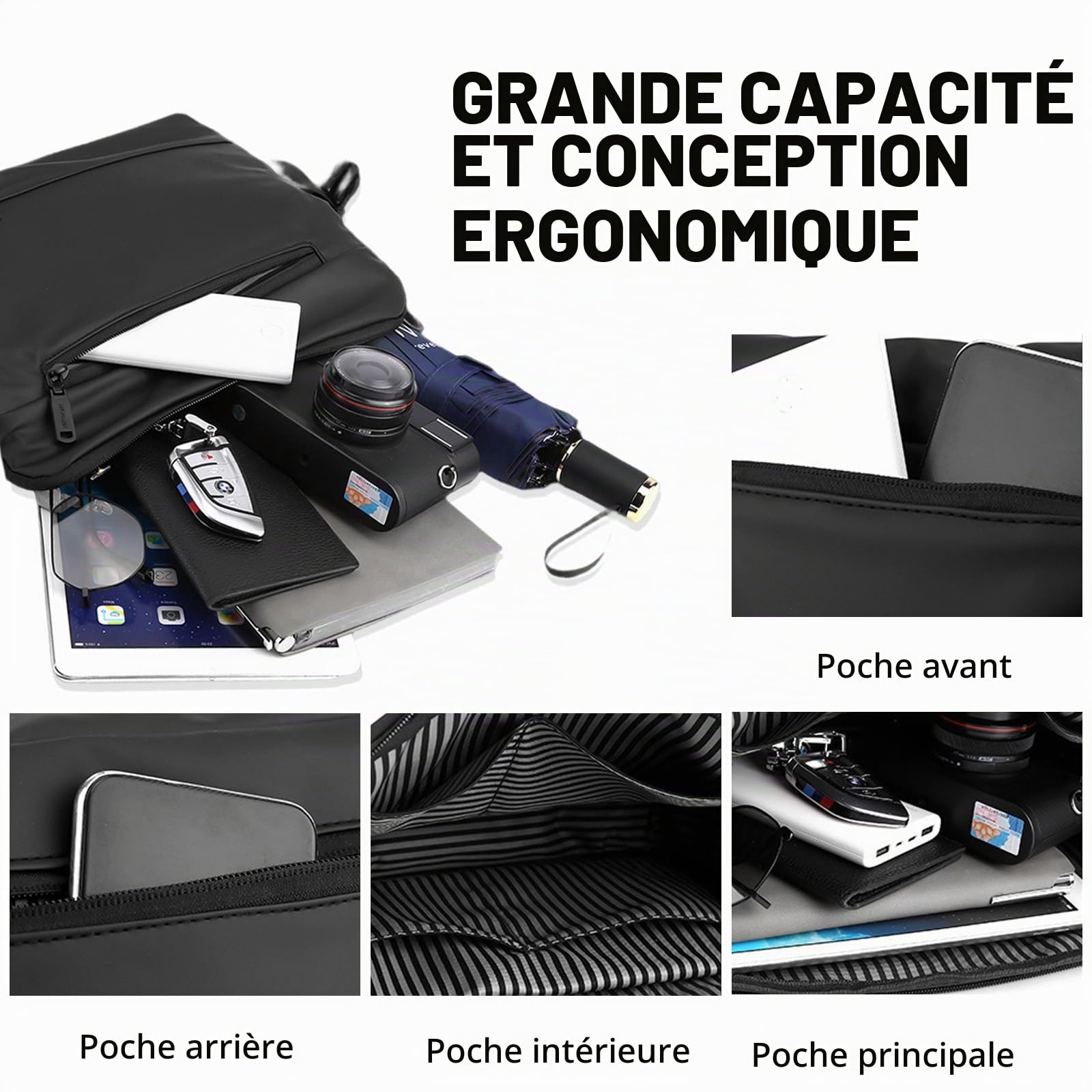 FANDARE Sacoche Homme Bandoulière Sac d'Épaule Messenger Femme Affaire Business Weekend Sport Gris