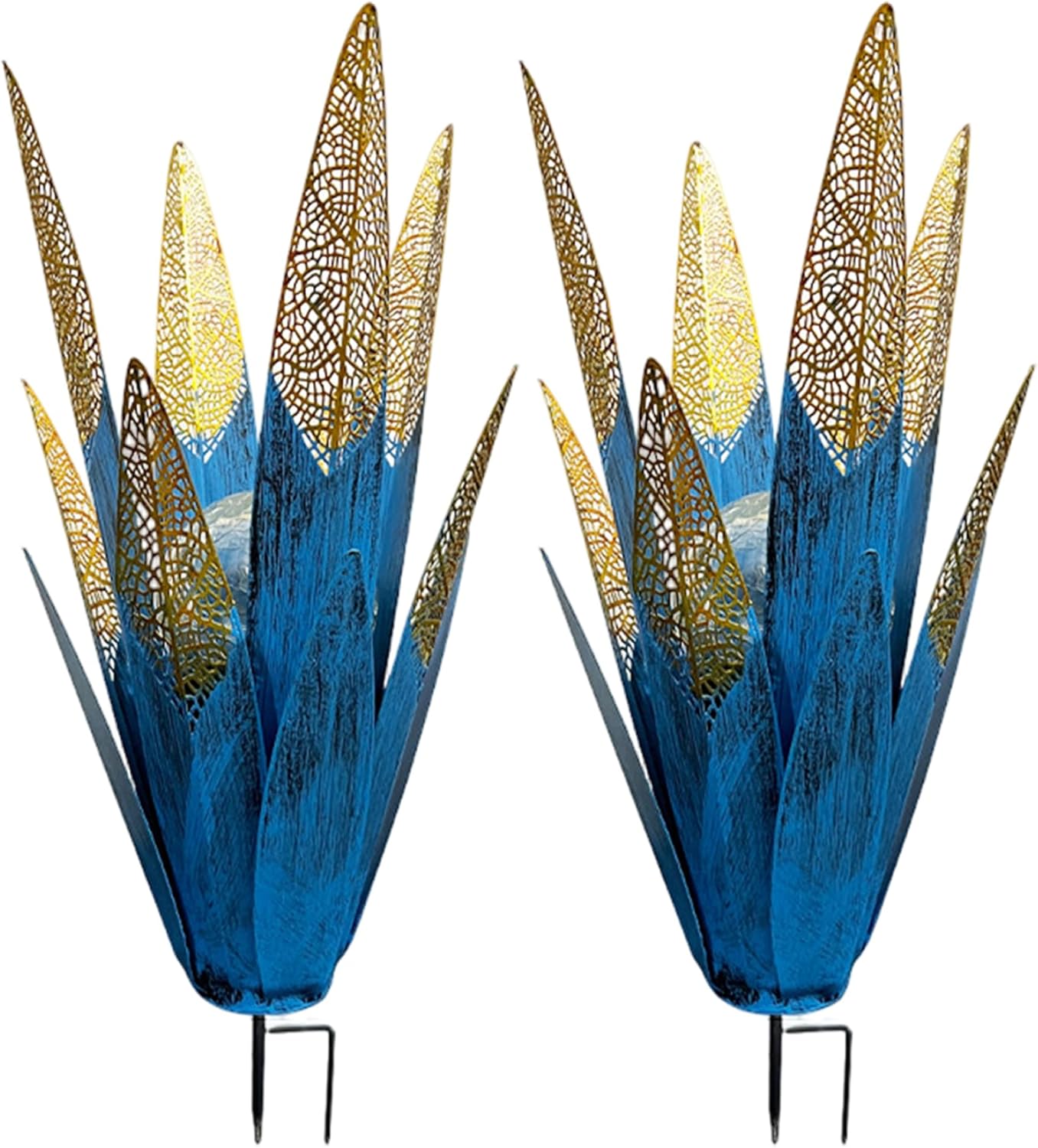 Solar Garden Lights Metal Agave Plants Outdoor Decor 2-Pack – Unique Cut-Out Design LED Light for Patio Lawn Yard Art Decoration, Red