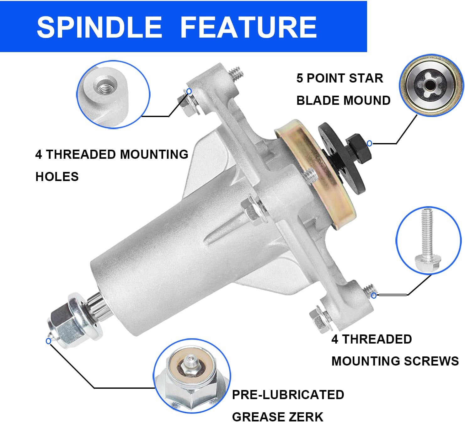 ZALANA 192870 Spindle Assembly + 195945 Pulley for Craftsman Husqvarna Ariens Poulan, Replace 187292 532187281 532187292 587819701 21546238, Mandrel for 42" 46" 48" 54" Mower Deck