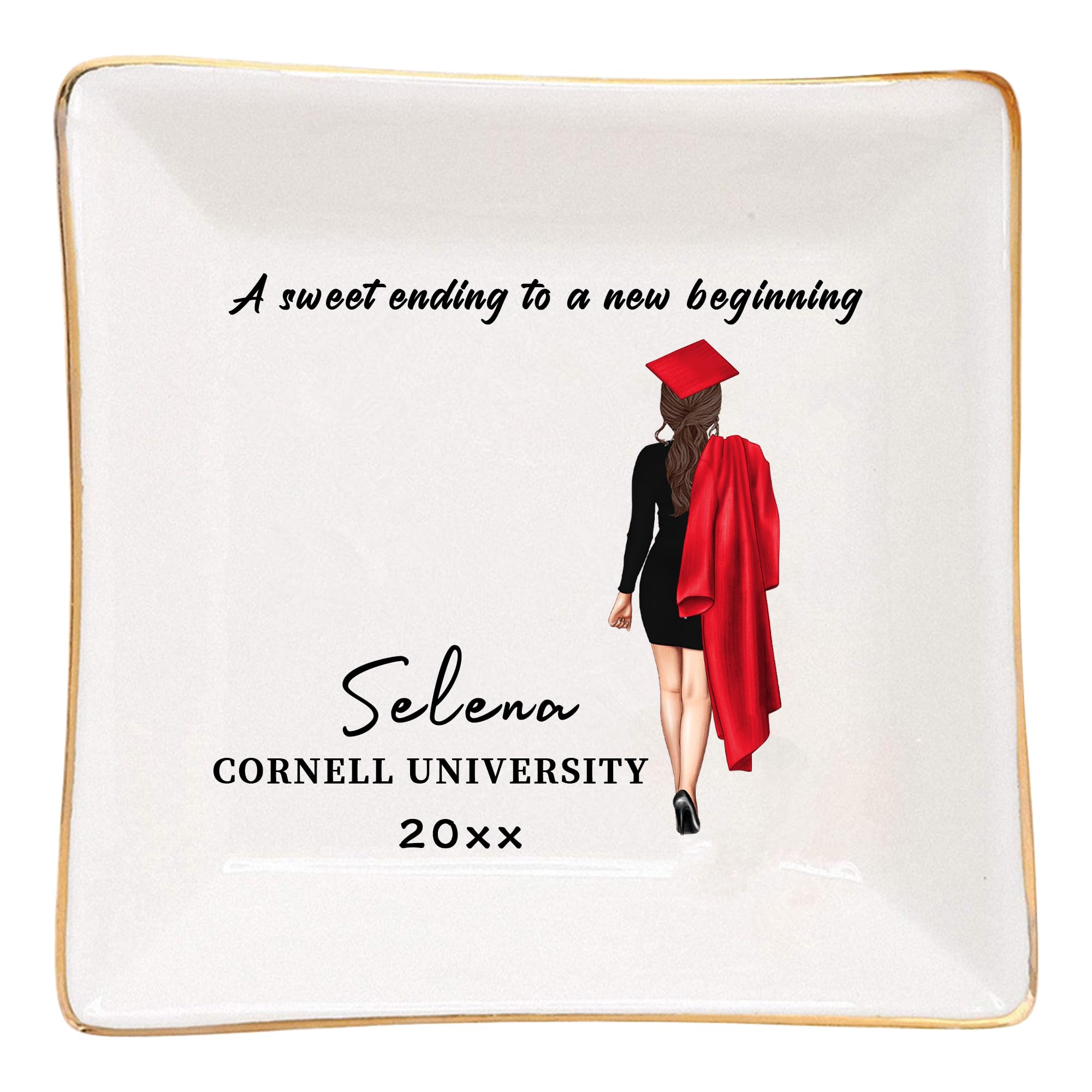 KKIIOEXX Personalized Jewelry Dish Graduation Gift for Her,Jewelry Tray,Custom Trinket Tray with Name Portrait,Graduation 2025 Gift For College Graduates,Senior, Master,Friend,Daughter,Sister