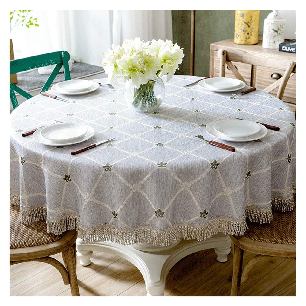 Nappe ronde à gros pompon américain pour table de restaurant et hôtel de 200 cm