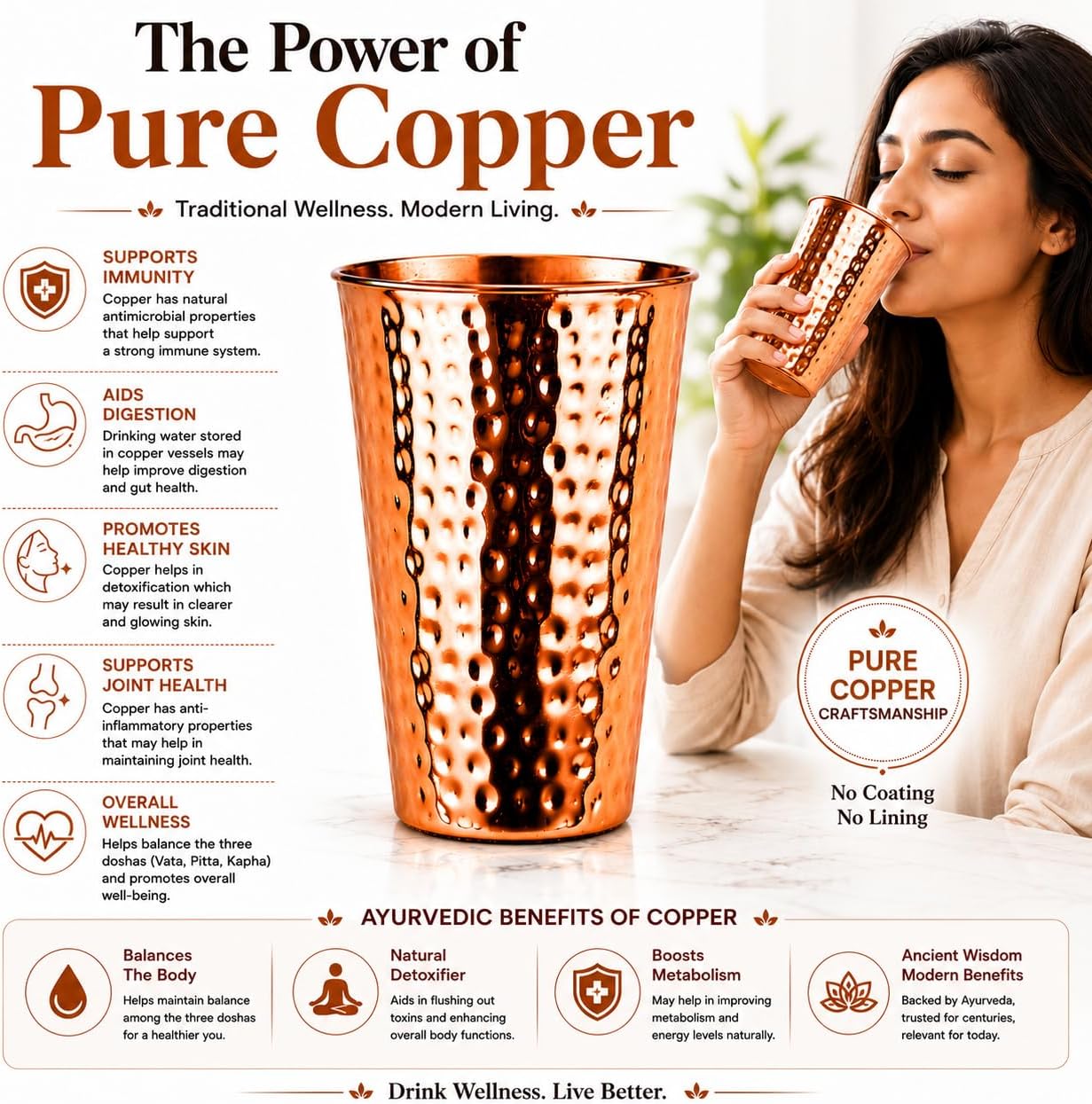 18oz Pure Copper Cup | Hand-Hammered, Heavy-Gauge Copper Cups for Water, Cocktails & Moscow Mules | 100% Solid Drinking Tumbler