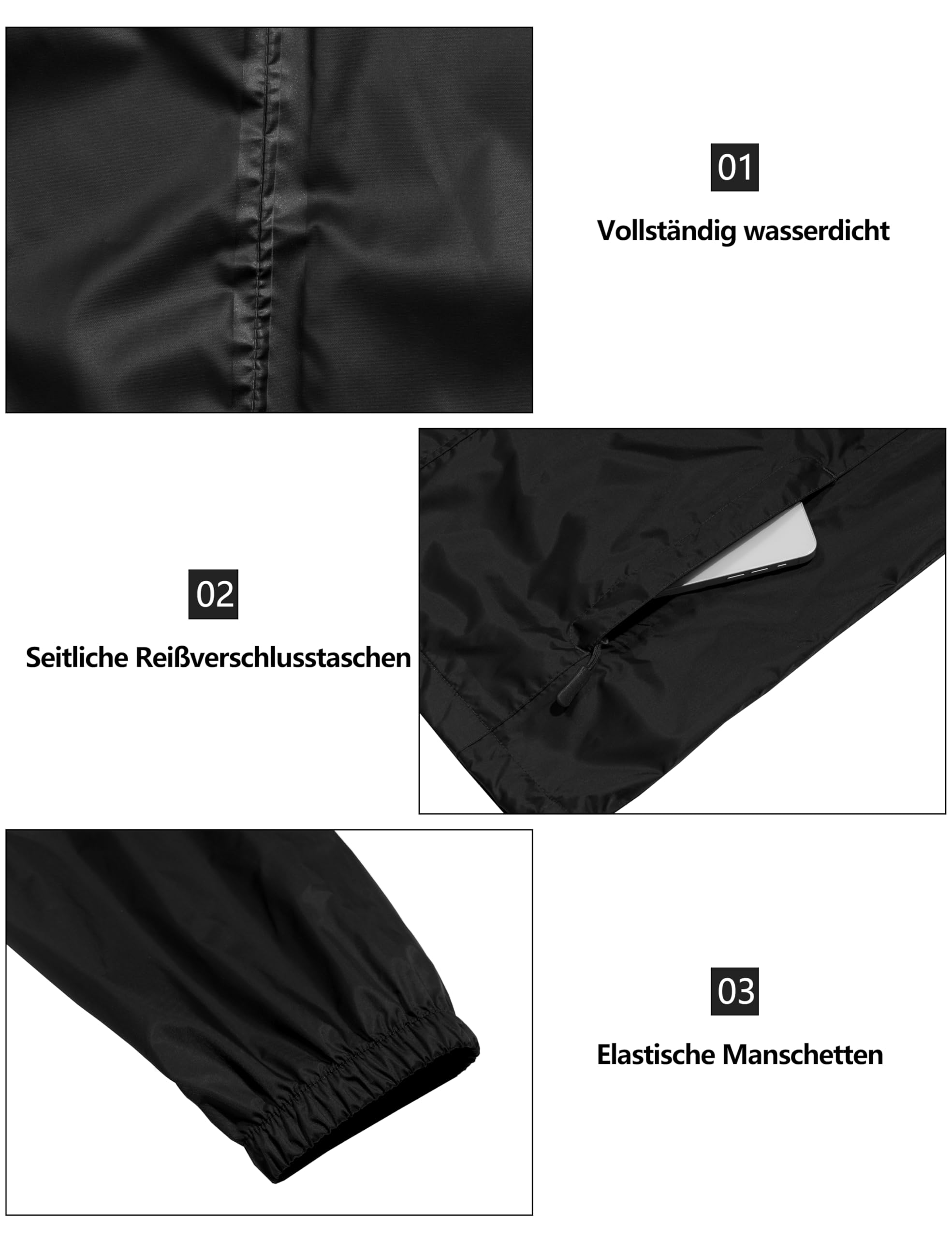 Little Donkey Andy Regenjacke Herren Leicht Wasserdicht Faltbare Regenmantel Winddicht Outdoor Atmungsaktive Regen Windbreaker zum Freizeit Wandern Camping