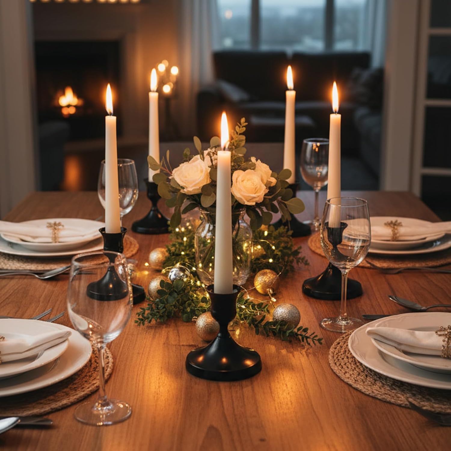 2 Pcs Black Candle Holders, Vintage Metal Taper Candle Holders Candles Stick Holder Decor for Home Wedding Party Anniversary Housewarming Gifts for Women Men(Black)