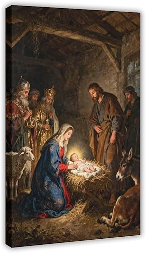 YFET The Nativity Scene - Póster de pared de Navidad, póster vintage en acuarela retro para invierno, vacaciones, sala de estar, dormitorio, marco