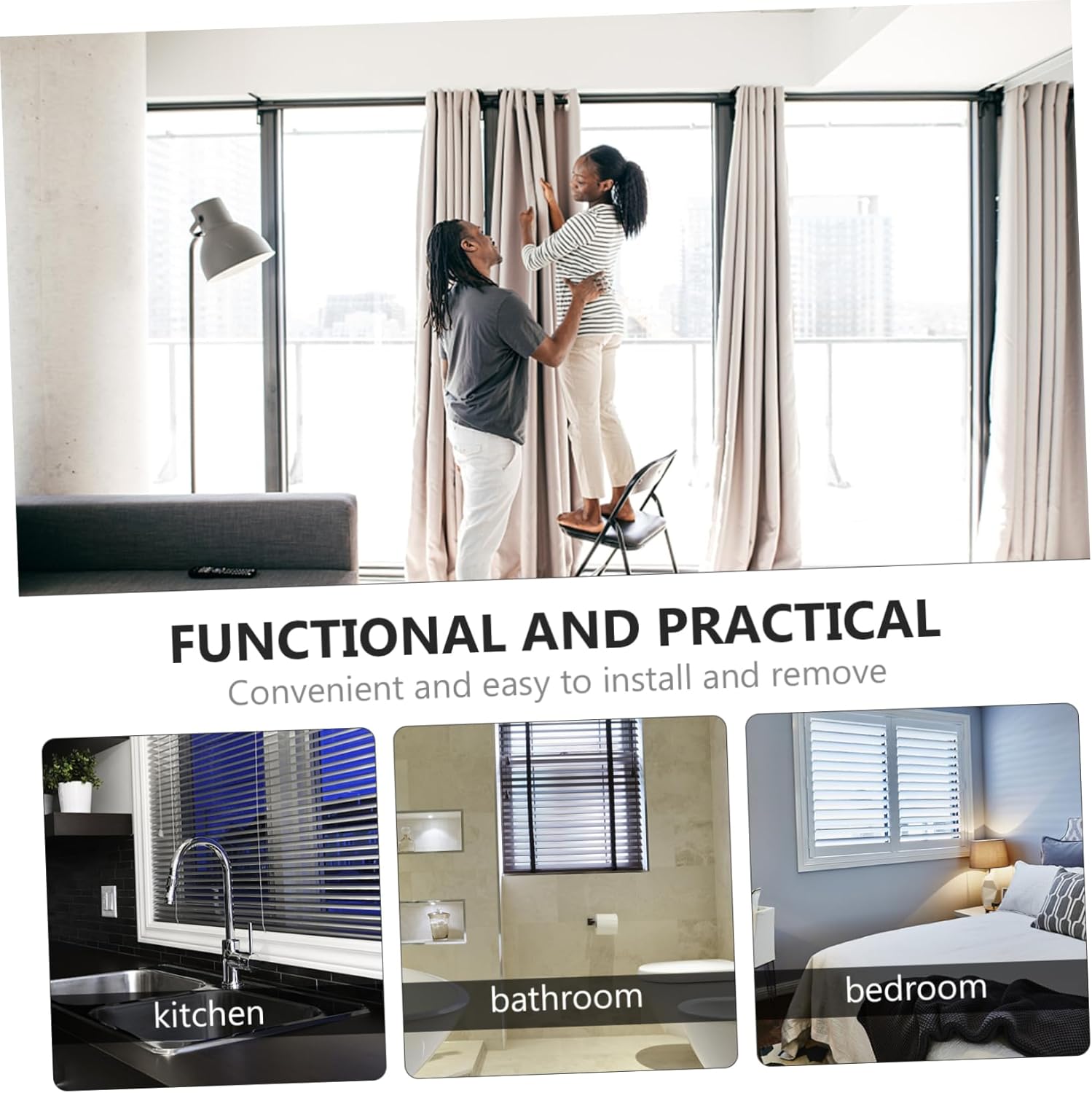 200pcs Curtain Hooks No Drilling Plastic Curtain Holders Fit for Easy Install