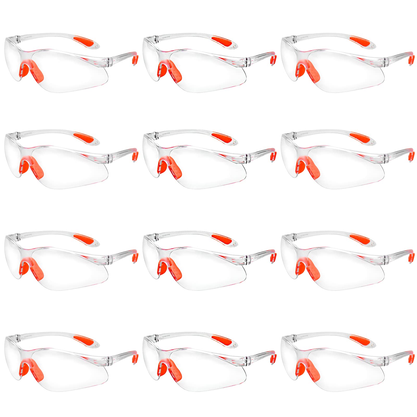 12 Gafas de Seguridad, Gafas a Prueba de Polvo con Lentes Transparentes Plaquetas Nasales ，Equipo Protector Lentes Resistente a Arañazos(PC）