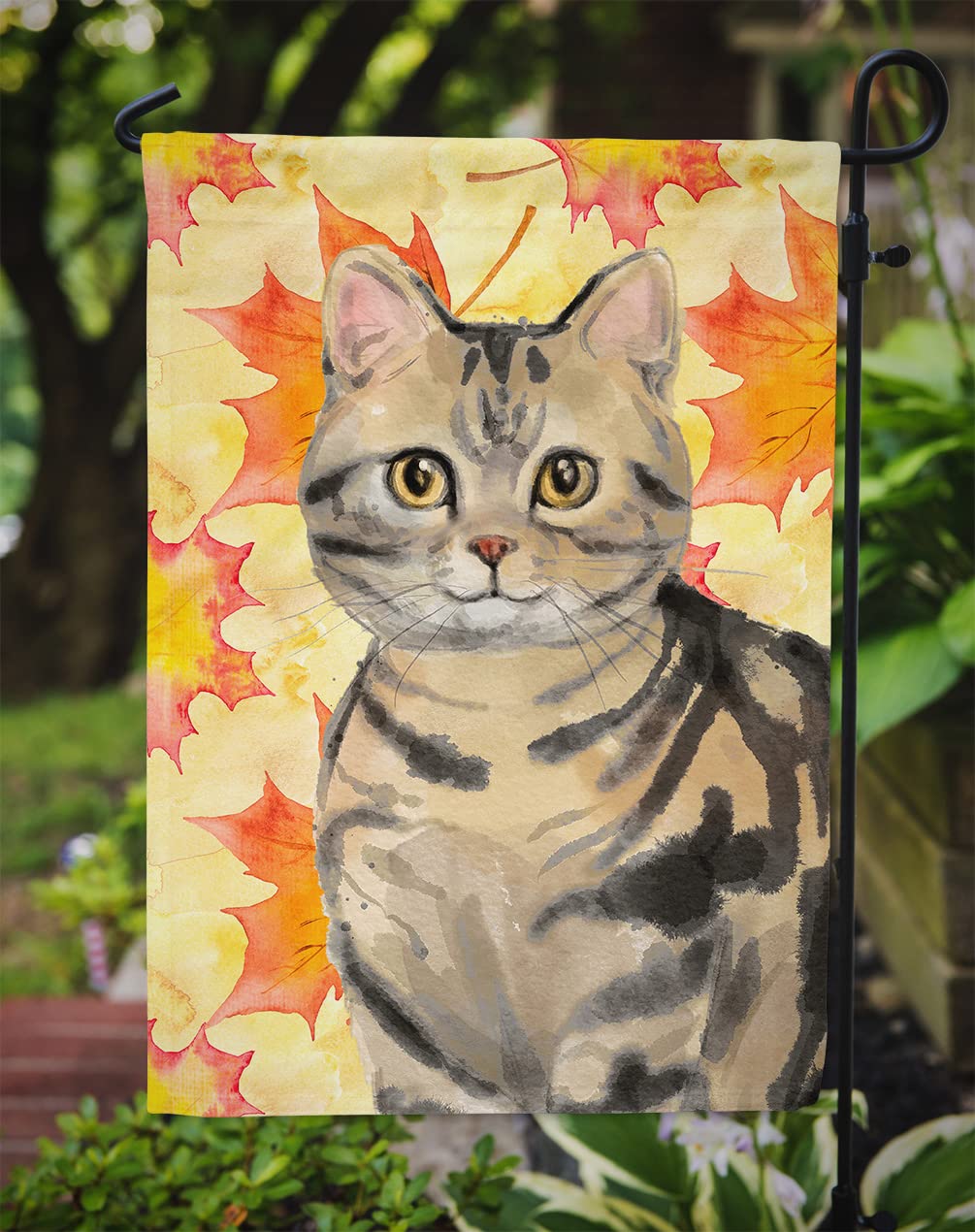 Caroline's Treasures CK3073GF American Shorthair Brown Tabby Fall Leaves Flag Garden Size , Small, multicolor