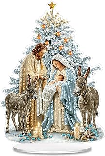 Christmas Jesus Diamond Art Kits for Adults Acrylic Tabletop Ornaments | Double-sided Snowy Field Special Shaped Crystal DIY Diamond Painting Kit for Beginner,Gift&Desktop&window Decor(7×5.2In)