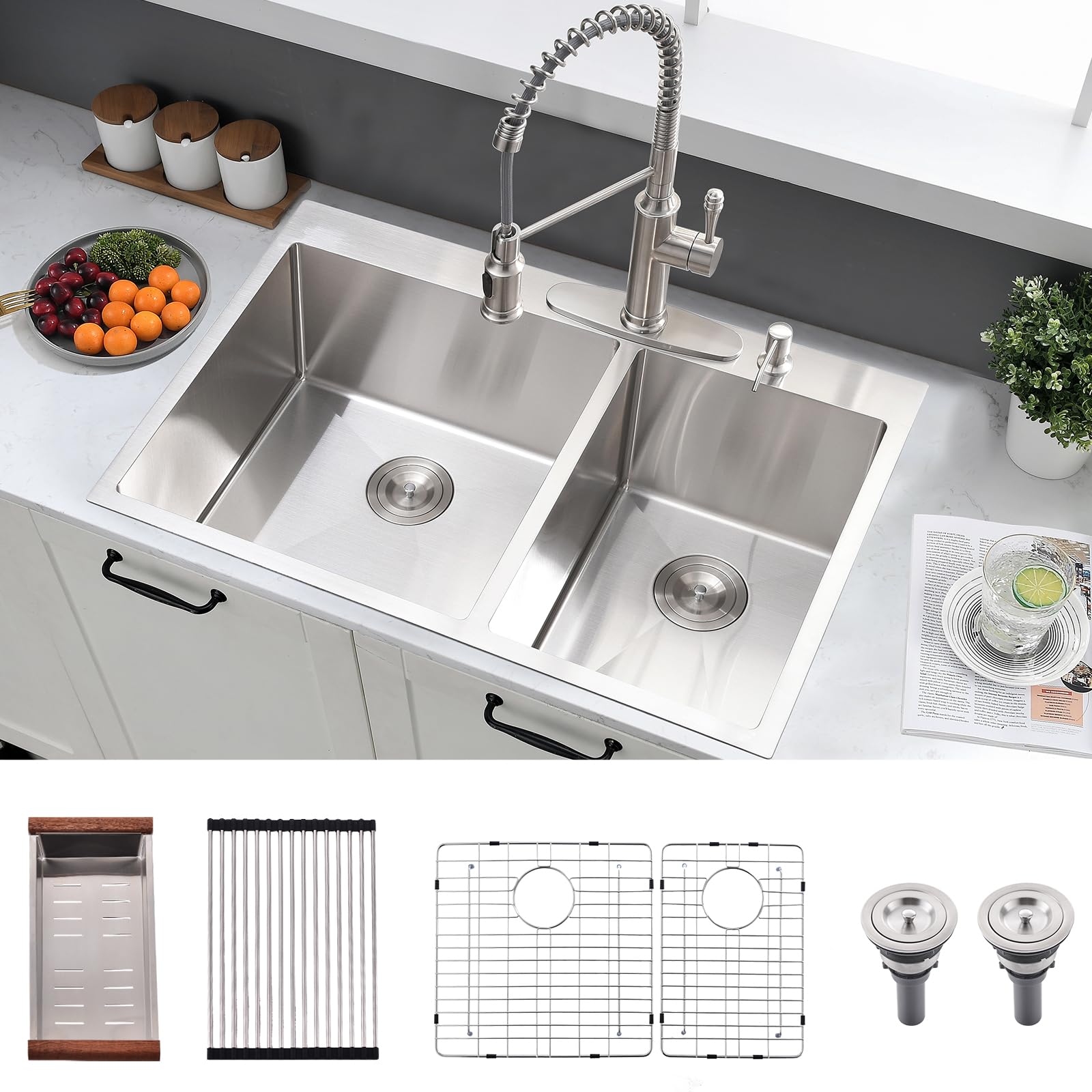 Évier de cuisine à double cuve de 83 cm idéal pour simplifier la vaisselle des grands repas