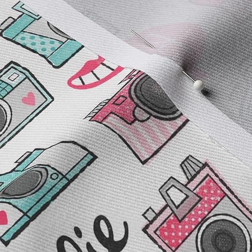 Miniatura 7 de Spoonflower Tela - Cámara de fotografía retro con diseño de tipografía de sonrisa, impresión de amor en tela de mezclilla, cuarto de gorro, ropa de