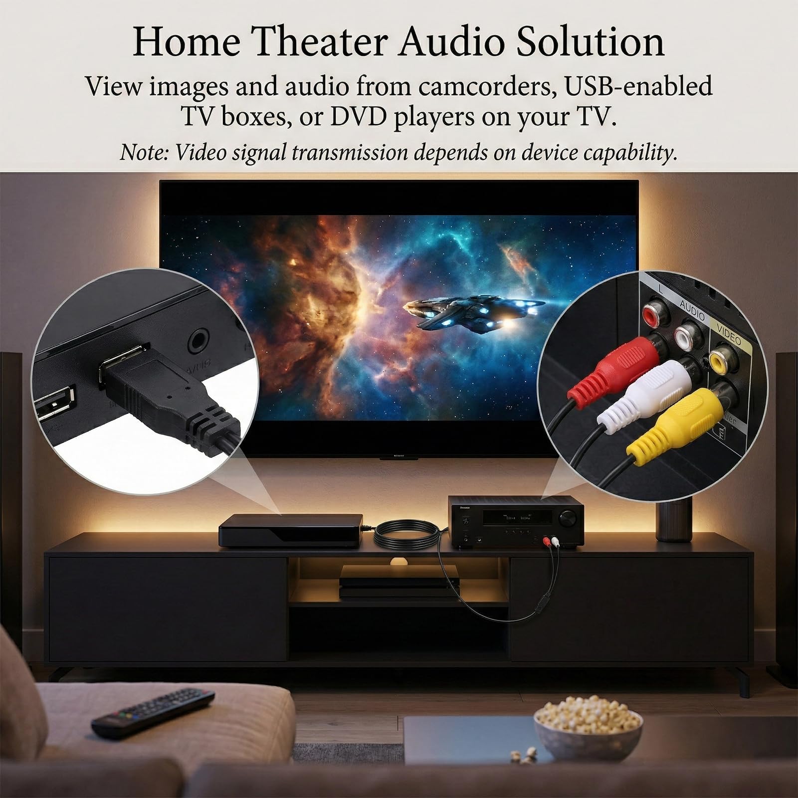 Cavo audio da USB a RCA, USB 2.0 maschio a 2 RCA maschio, cavo audio stereo, adattatore per PC, laptop, lettore DVD, altoparlanti, amplificatore di potenza, sistema Home Theater, 1,5 m