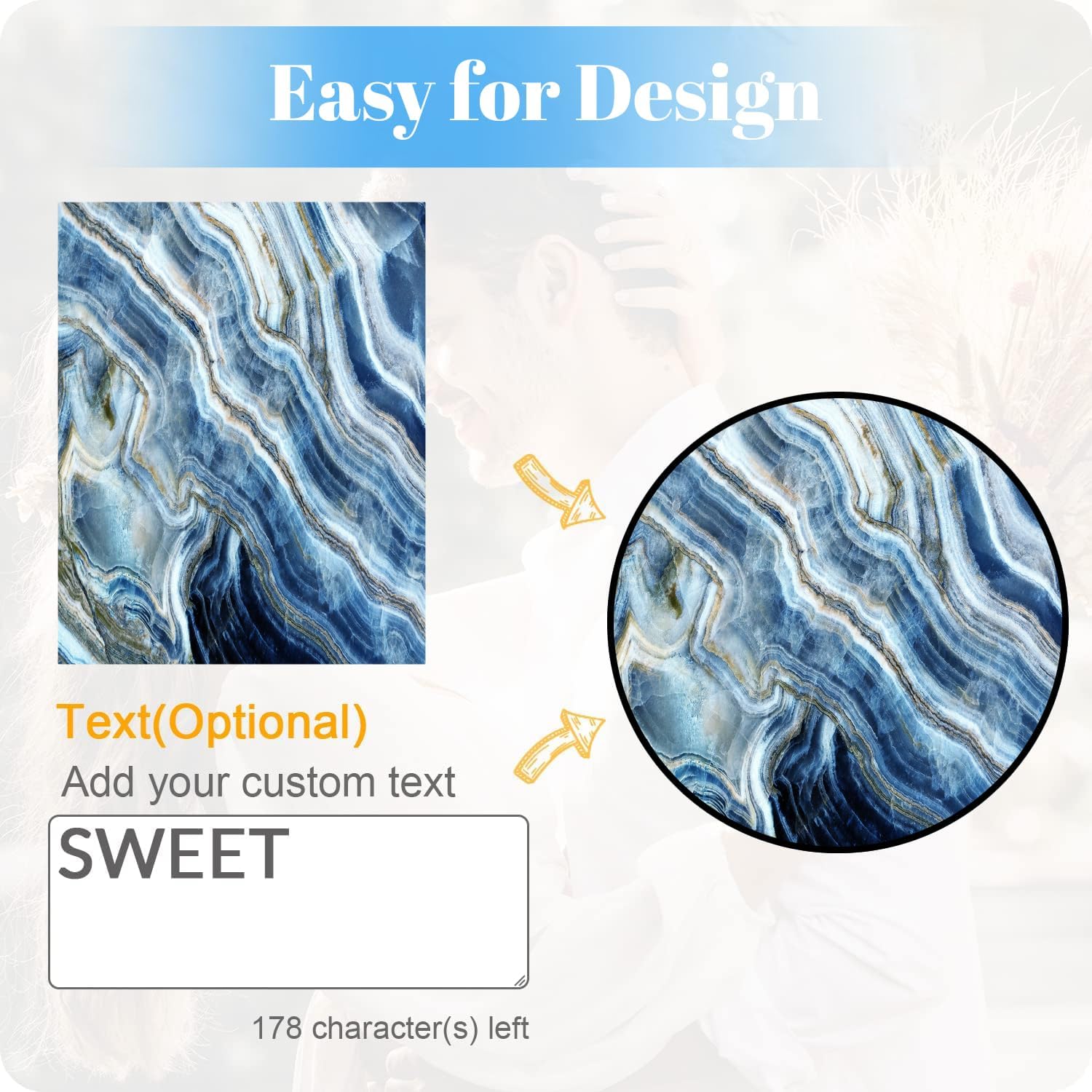 2.6 FT Washable Non Slip Round Area Rug, Medium-Pile Small Circular Rug for Bedroom, Bathroom, Entryway, Kids Room, Office, College Dorm (Blue Curly Marble)