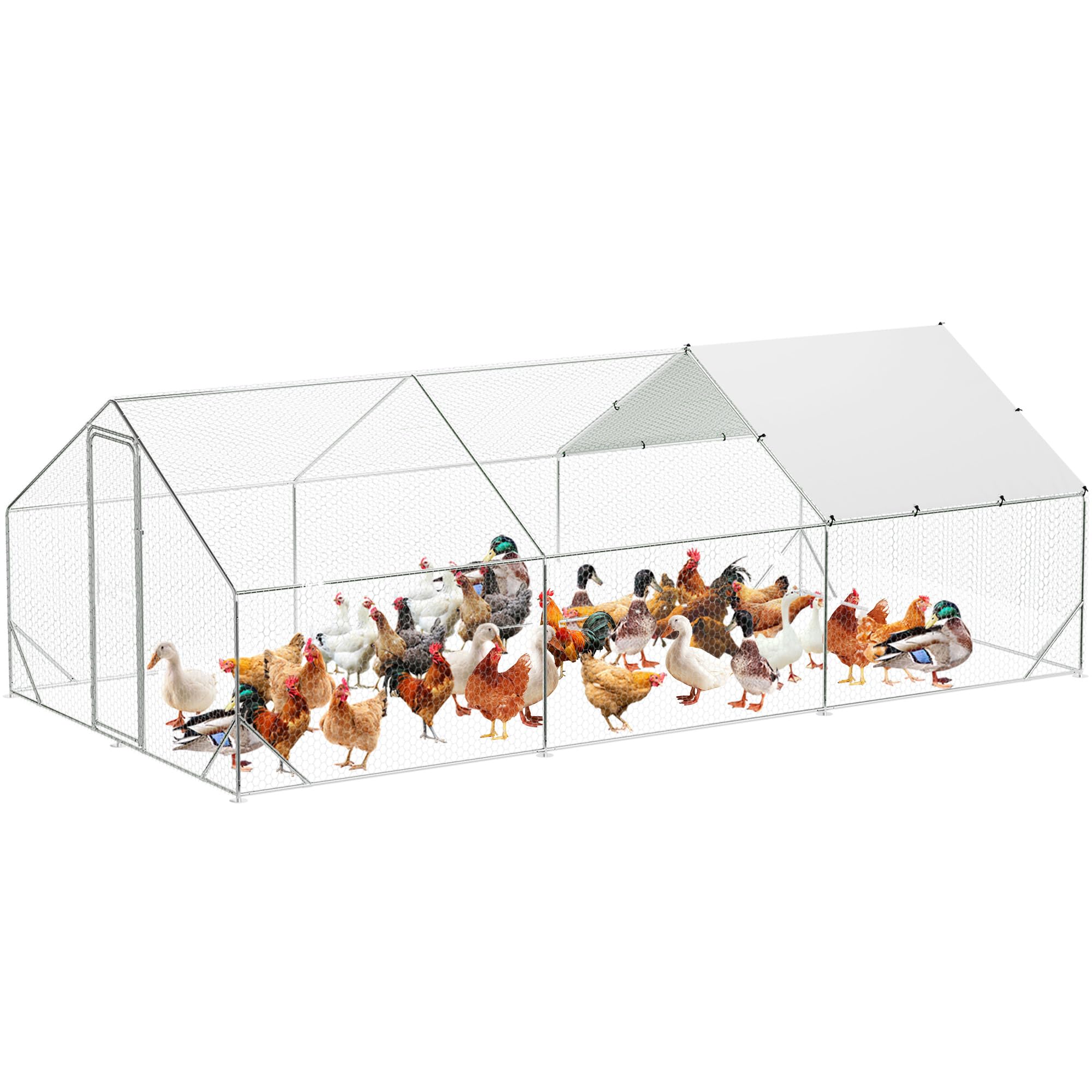 Large Metal Chicken Coop, 9.8 W x 19.7 L x 6.6 H ft Walk-in Poultry Cage,Spire Chicken Pens Outdoor with Top,Chicken Run Pen House with Waterproof