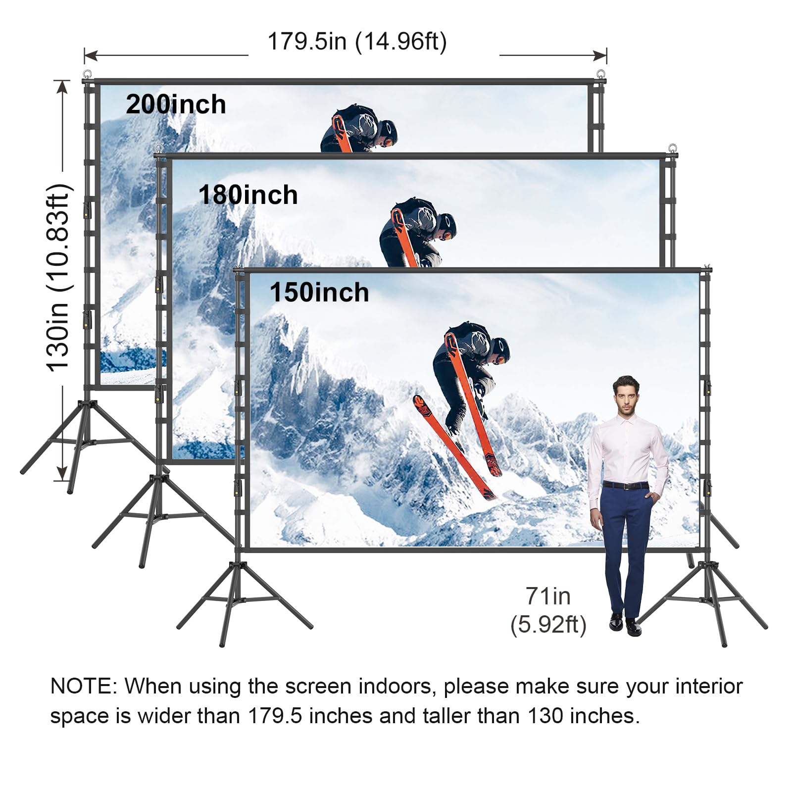 VEVORbrand Tripod Projector Screen With Stand 100inch 16:9 4K HD Projection Screen Stand Wrinkle Free Height Adjustable Portable Outdoor Indoor