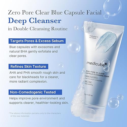 Miniatura 2 de medicube Limpiador profundo facial Zero Pore Clear Blue Capsule, para textura de piel, puntos negros y cuidado de poros, suave, AHA, BHA y PHA para