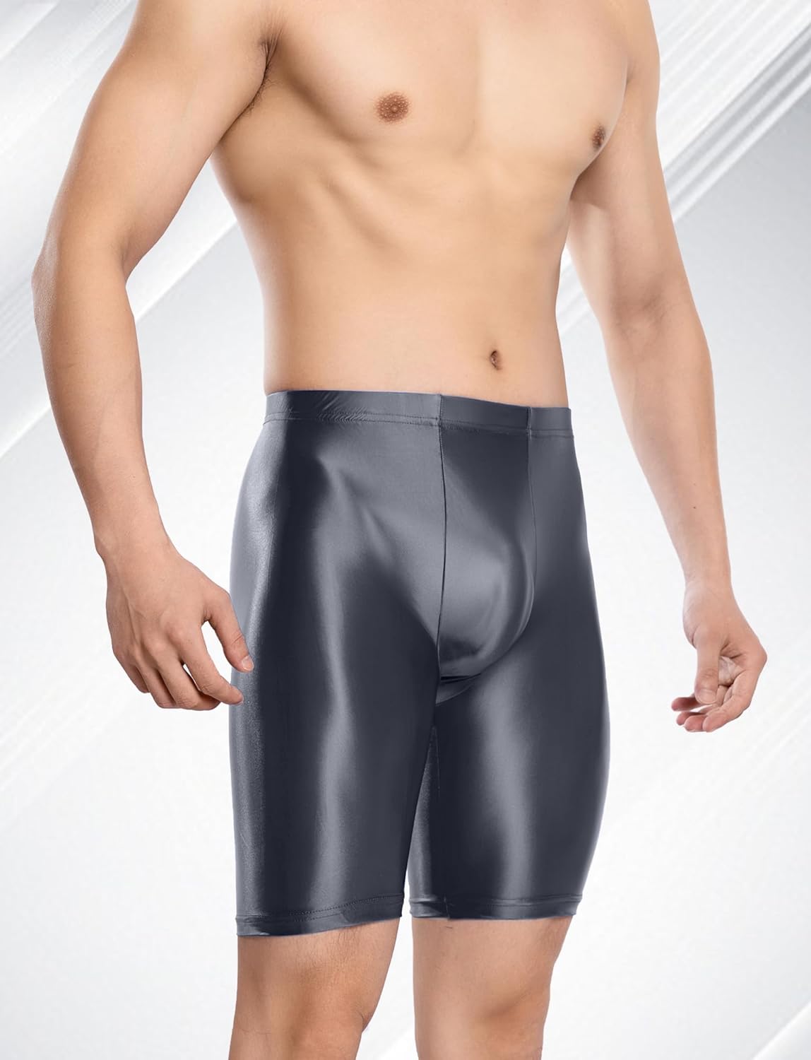 SEAUR Men's Shiny Sports Tights Shorts Oil Glossy Seamless Workout Compression Shorts See Through Trunks Underpants - Image 3