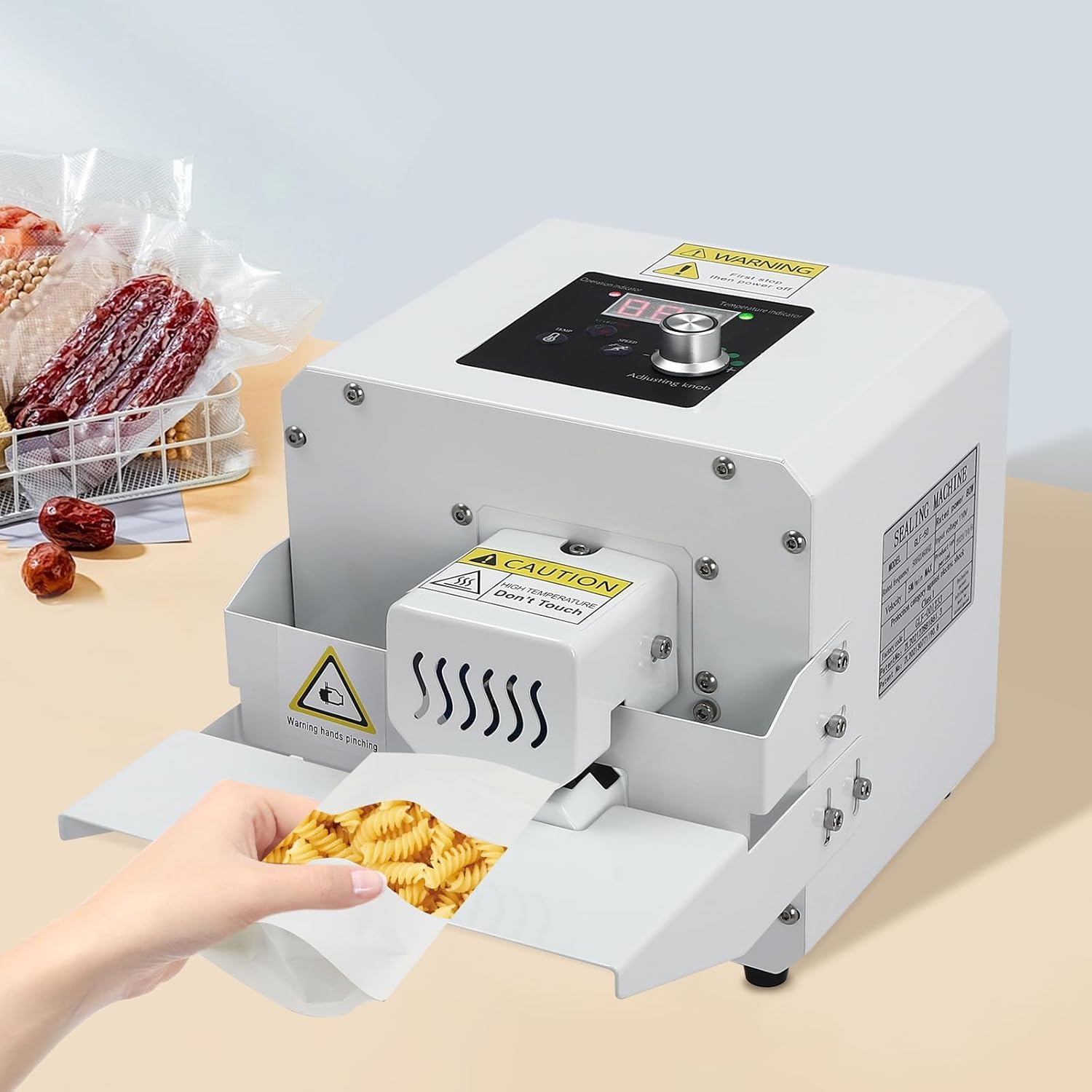 NEWTRY Soudeuse à chaud Thermoscelleuse scellage continu les PE/PET/Feuille | Boîtier métallique, robuste et résistant, joint d'étanchéité à rouleaux, température et vitesse réglables, largeur illimitée