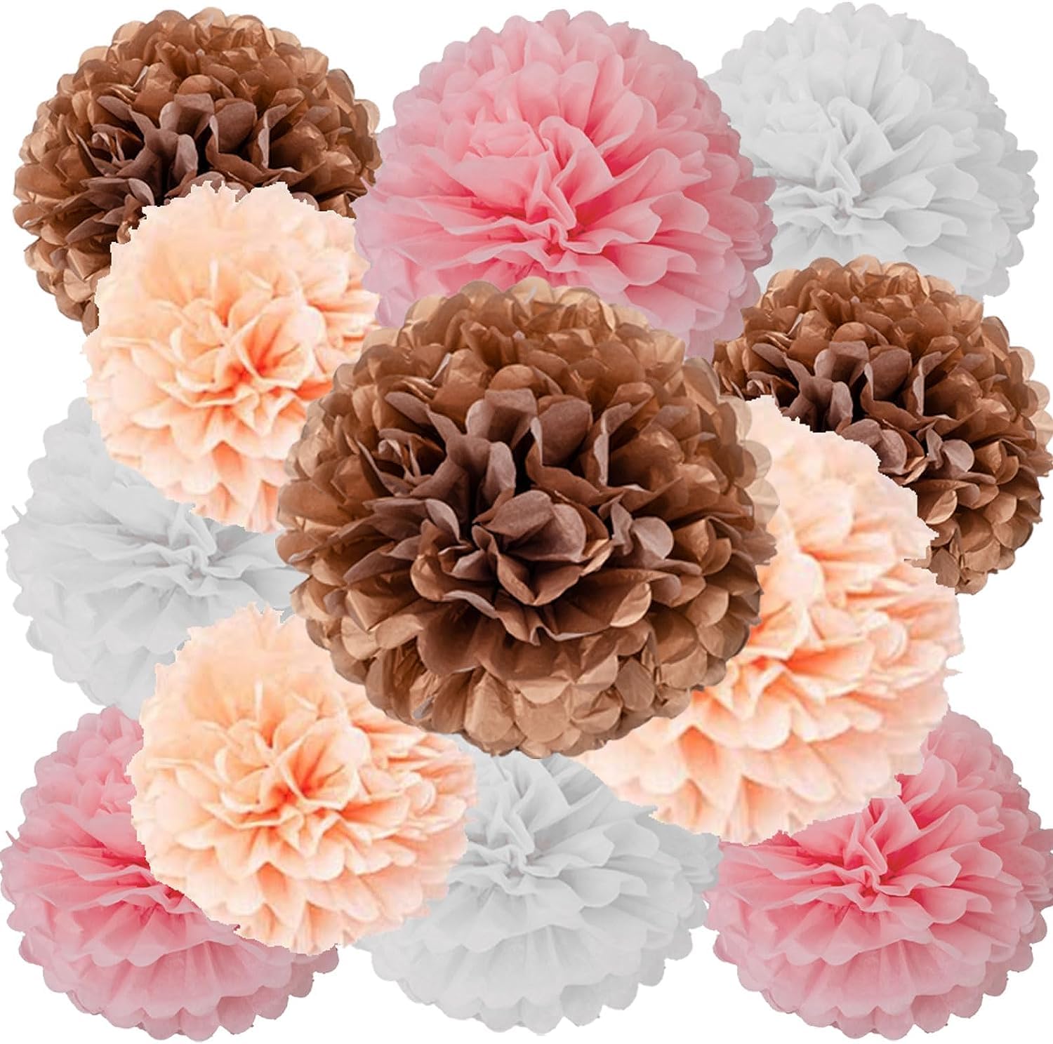 Pompones de Papel de Seda Rosa dorada/Melocotón/Rosa claro/Blanca - 12 Piezas Papel Pom Poms Flores Tissue para fiestas de cumpleanos Decoración de Boda, Fiesta Cumpleaños, Bienvenida al Bebé