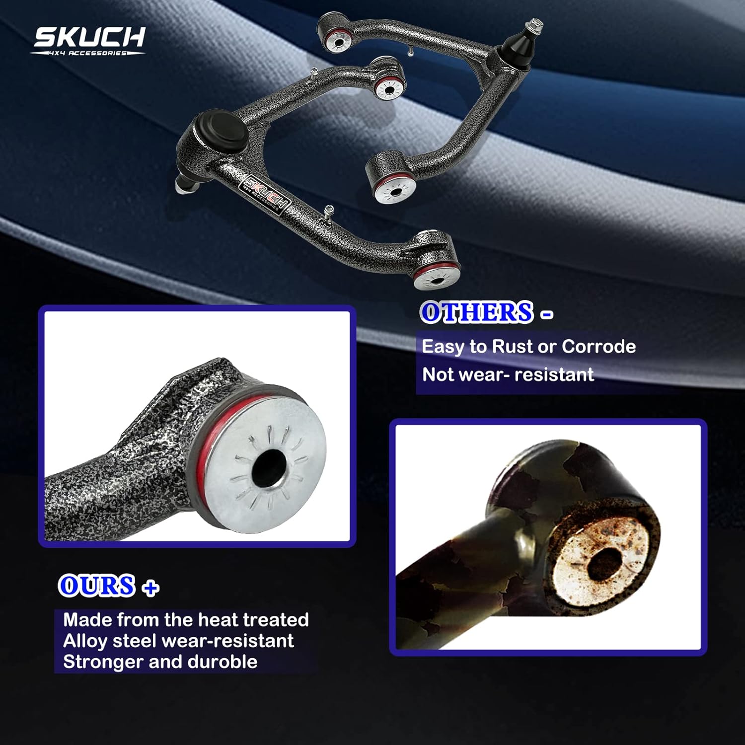 Front Upper Control Arms for 2-4" Lift - Fits 1999-2006 Chevy Silverado GMC 1500, 2000-2006 Suburban 1500, 2003-2011 Express 1500, Avalanche 1500, Yukon PU Bushing Suspension Control Arm（2PCS）