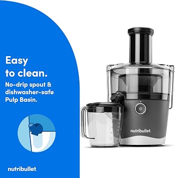 nutribullet Juicer, 800W Juicer, Large 3 Feed Chute for Whole Fruits and Vegetables, 27oz Juice Pitcher, .5L Pulp Container, Dual Speeds, BPA Free, Gray, NBJ50100