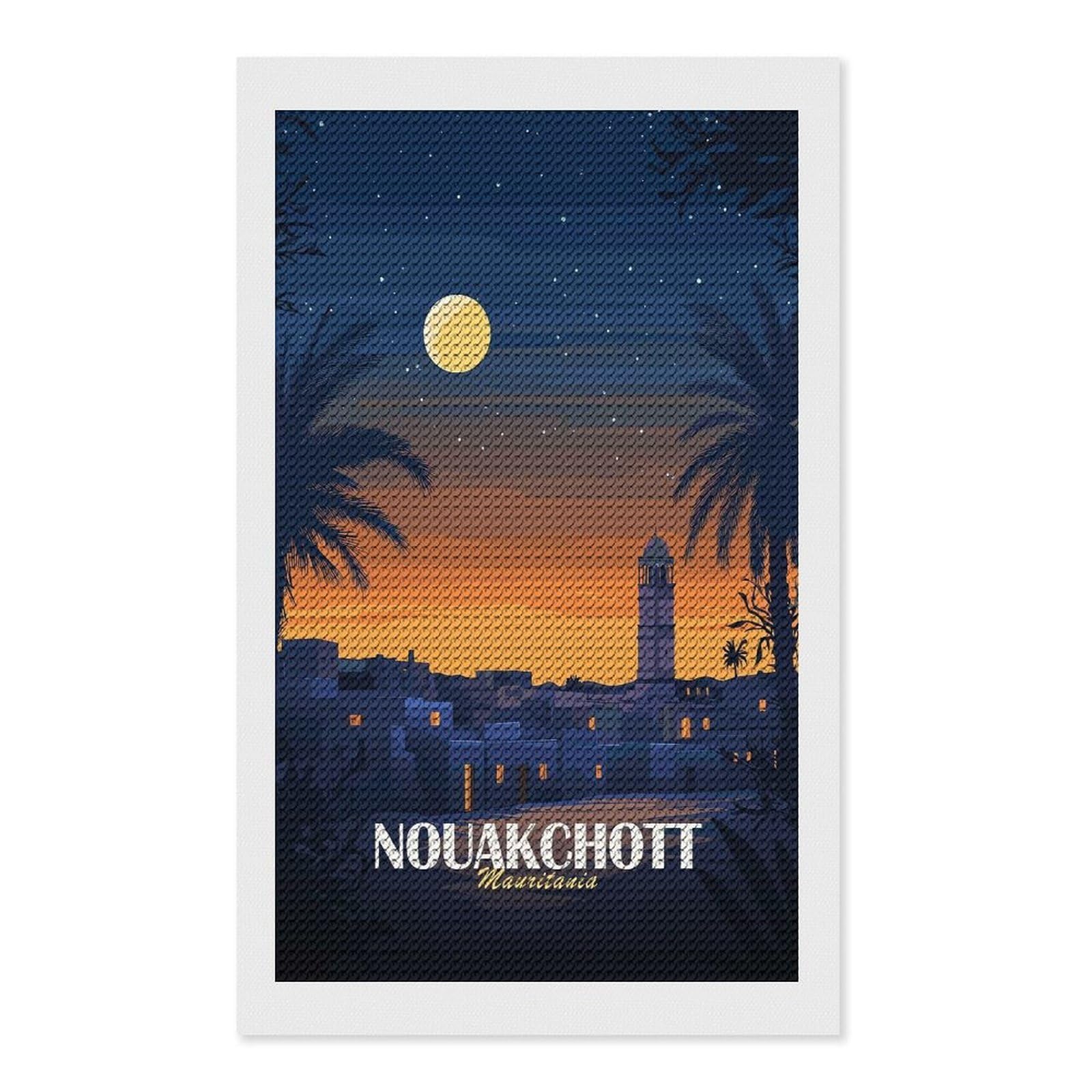 Junmoney Nouakchott Cityscape at Dusk DIY Diamond Art Canvas Kit 12"x20", for Teens, Aesthetic Room Decor, Farmhouse Decor, Canvas Picture, Birthday Gift