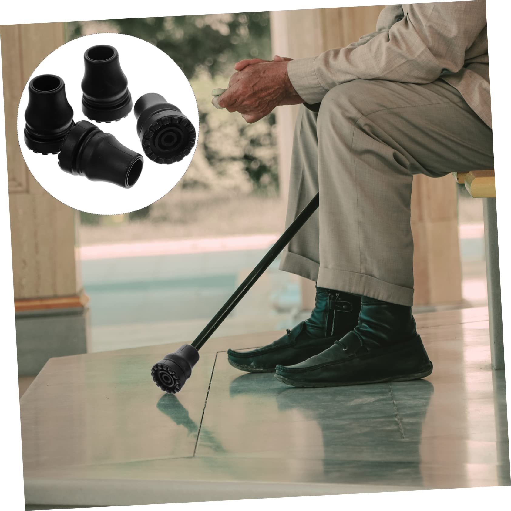 Puntali Antiscivolo per Stampelle 4 Pezzi in Pvc Neri | Bastoni Trekking e Appoggi Ortopedici, Assorbimento Urti, Adatti ad Anziani Fragili