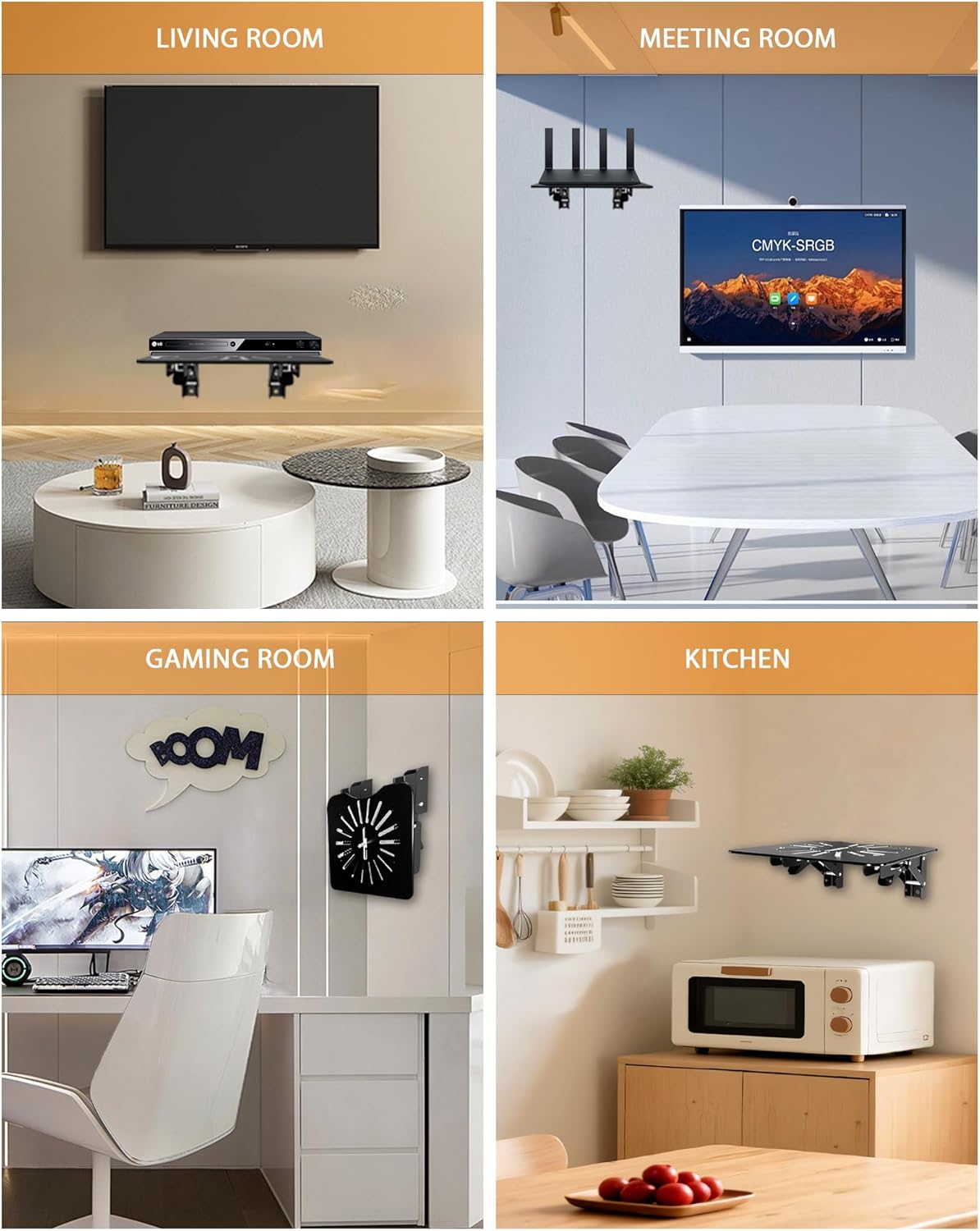 Universal Projectors Shelf for Wall, Foldable Mount with Aluminum Alloy Shelf for Projector, PS4, Cable Box. Space-Saving Media Shelf, 8.5x7.87 inches, Black