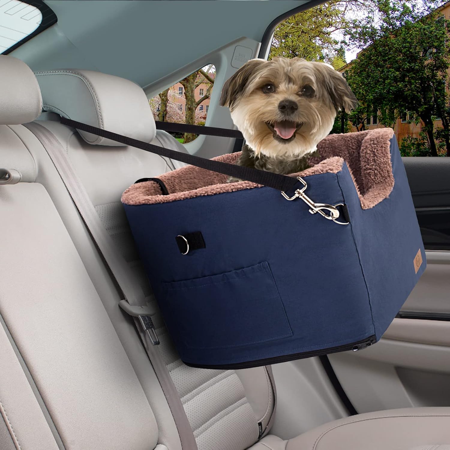Dog Car Seat, Dog Booster Seat for Car Front Seat, Elevated Pet Bed for Cars, Trucks, and SUVs - Supports Pets up to 25 lb, with Clip-On…