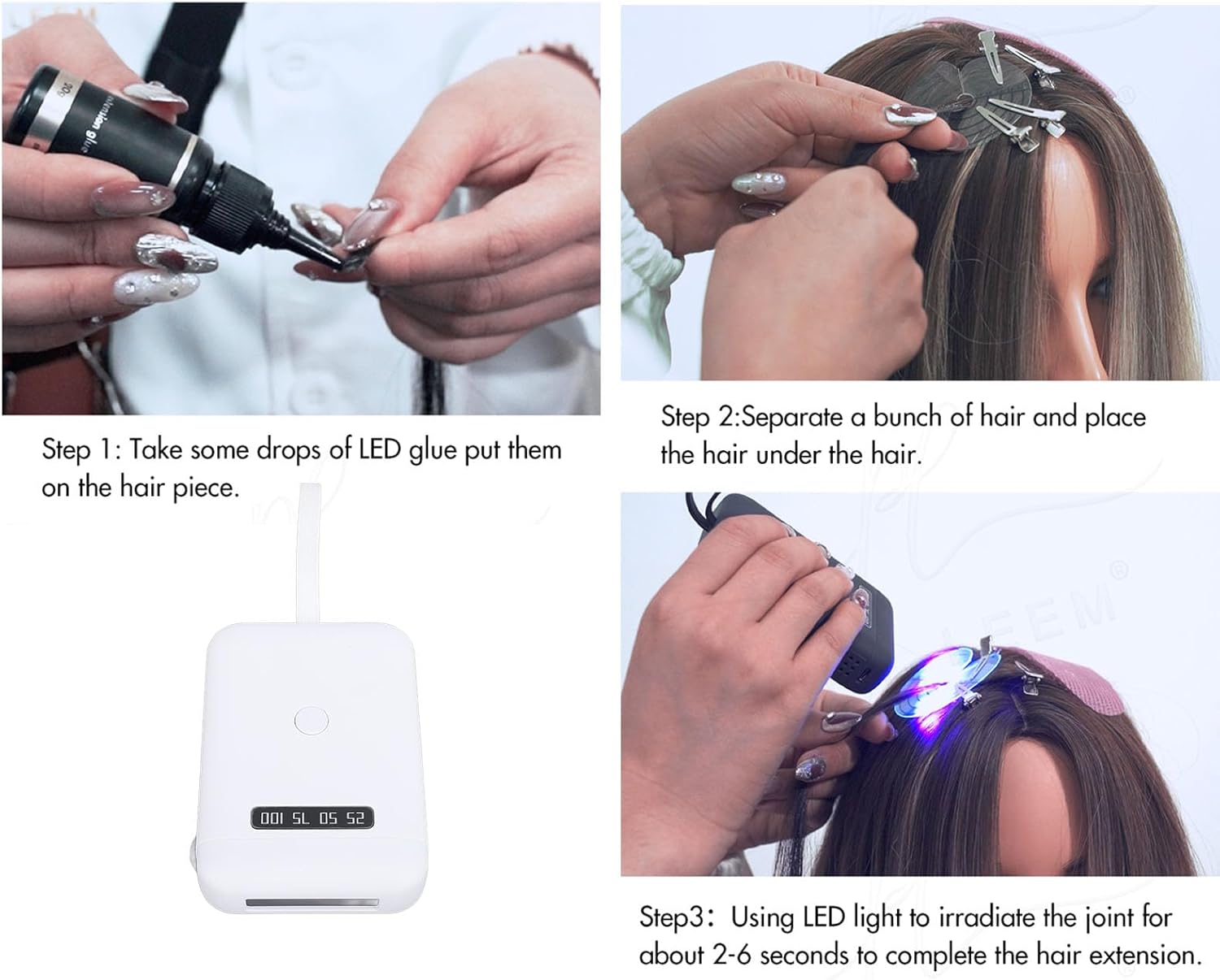 Hair Extension Light, 405nm LED Light Hair Extension Machine, 18W Glue Curing Lamp, Rechargeable Hair Extensions Tool, for Home Salon Fast Curing Wig (White)
