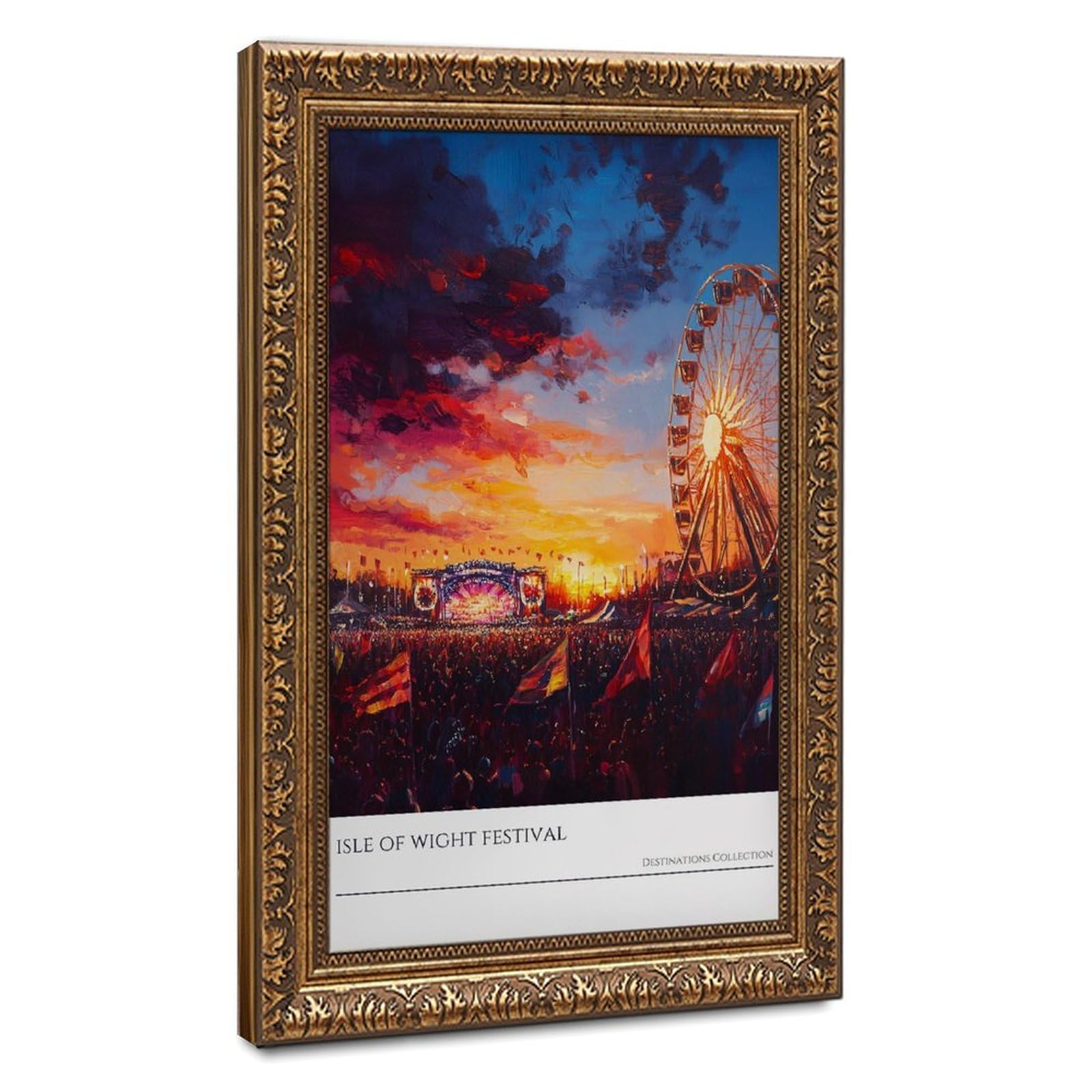 Mnyuein Isola di Wight Festival Tramonto Poster Musica Fest Stampa artistica su tela Poster Wall Art Decor Stampa Dipinti per soggiorno camera da letto Decorazione Retro Gold Frame 40,6 cm L x 61 cm W