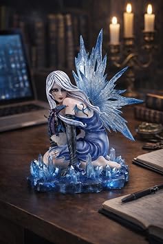 ICE ARMOR 12-Inch Ice Fairy with Baby Dragon Figurine Hand Painted Resin Fantasy Statue, Mythical Creature Home Decoration, Fairy & Dragon Collectible Gift for Women