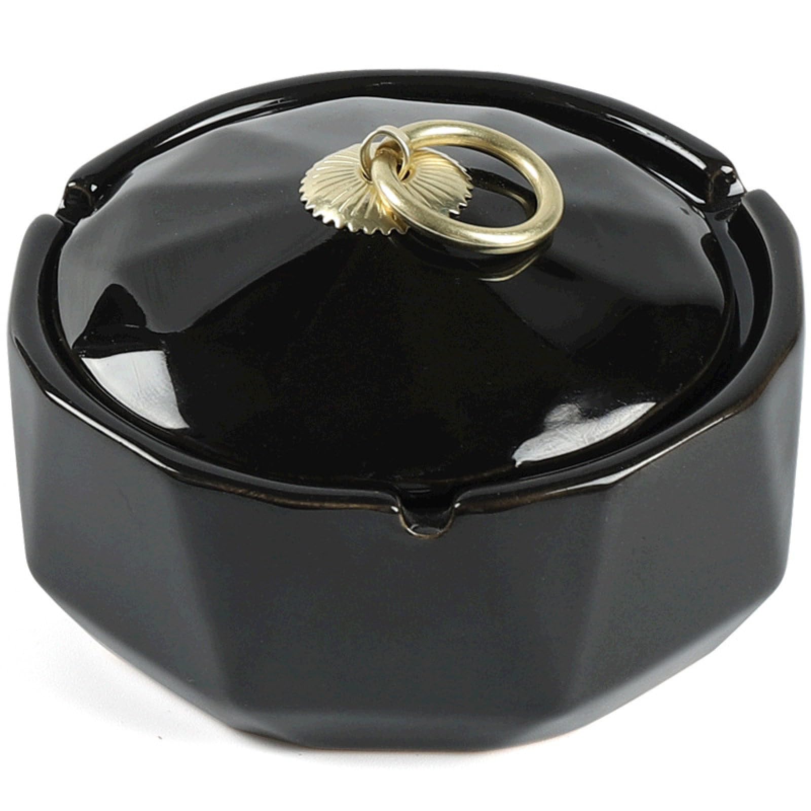 Cendrier céramique avec couvercle grande capacité coupe-vent noir