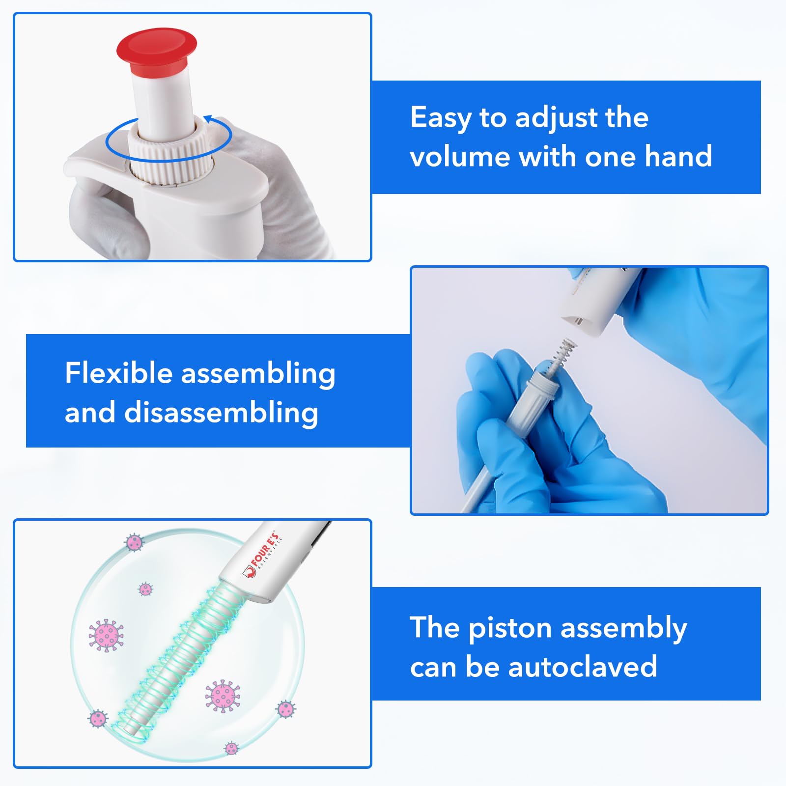 Pipetta 0,1-1 ml Micropipetta Lab Singolo Canale Pipetta Alta Precisione Micro Pipette Regolabile Volume Pipetta con Porzione Inferiore Autoclavabile