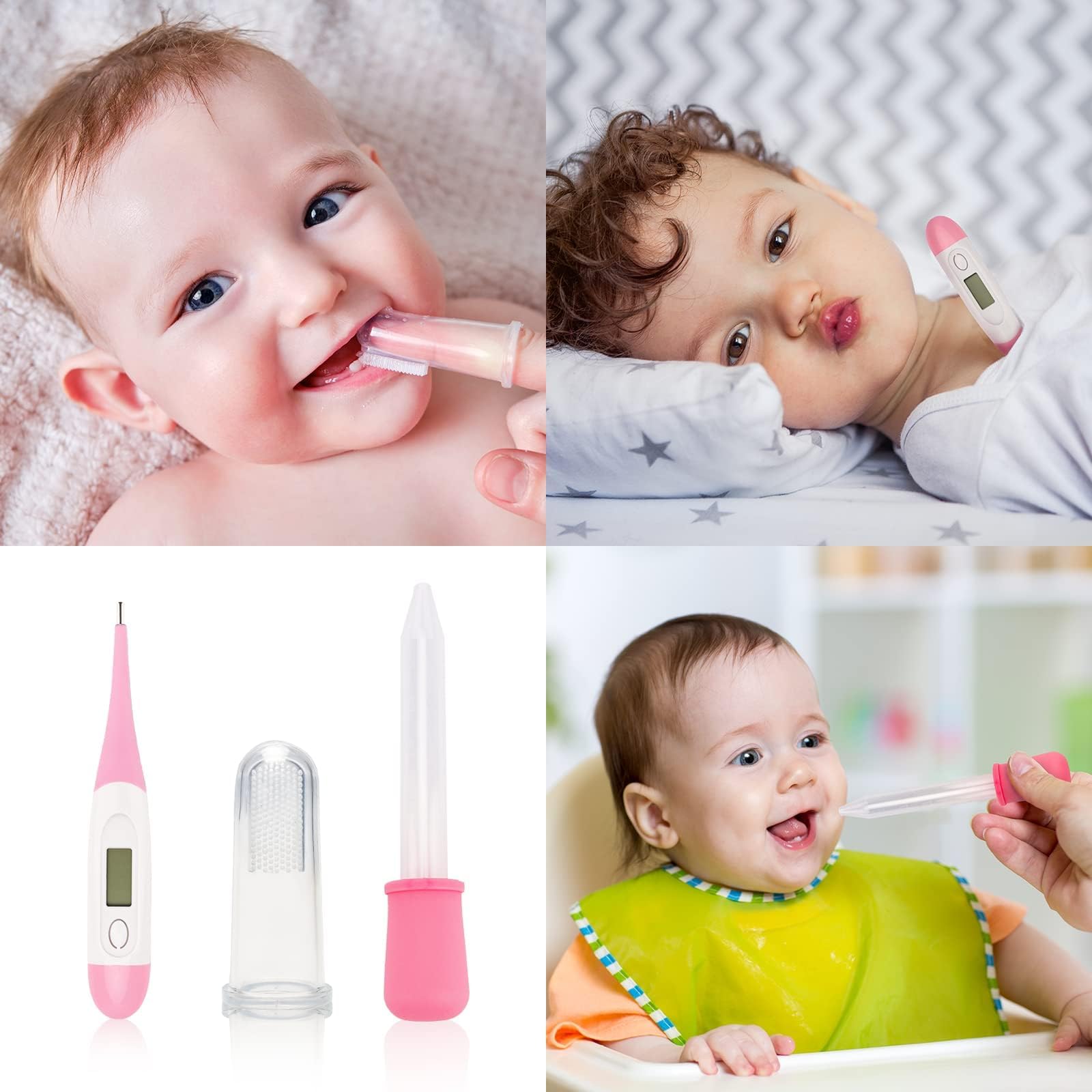 Kit de cuidado de la salud y aseo del bebé, 20 en 1, portátil, con cepillo para el pelo, peine, aspirador nasal, cortador de uñas eléctrico, kit esencial para bebés recién nacidos y niñas (rosa)