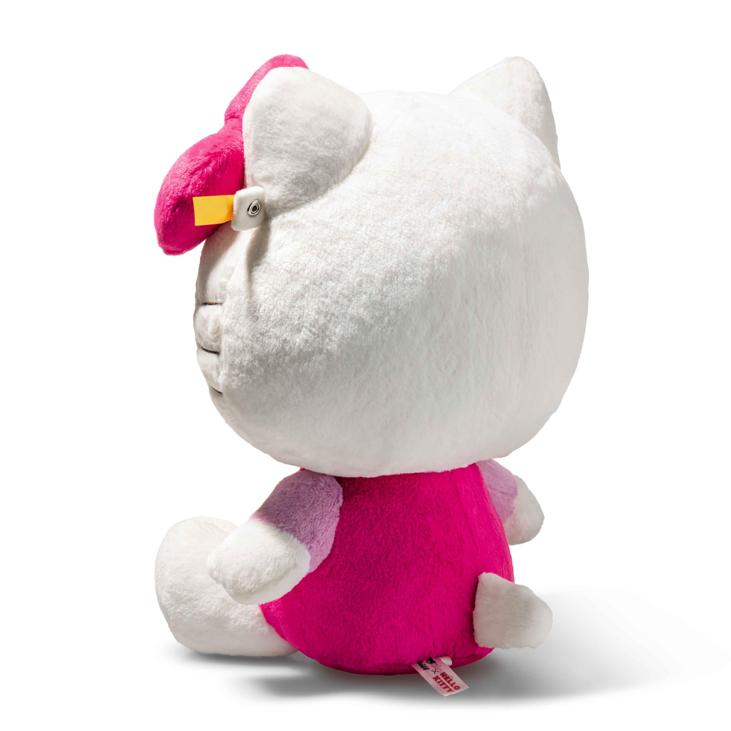 Steiff Peluche de Hello Kitty de 30 cm, Color Blanco con Traje Rosa, Gran Peluche para acurrucarse, para niños y coleccionistas, Lavable a máquina