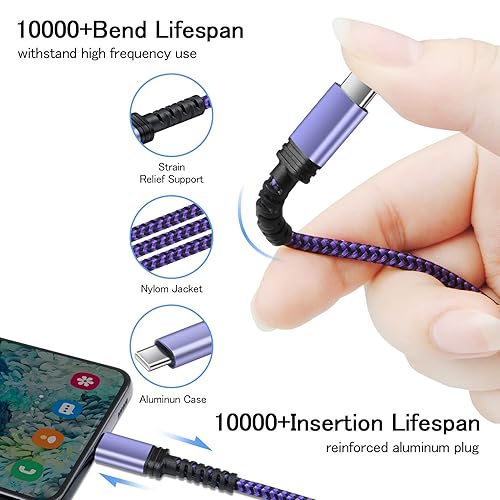 Miniatura 9 de Cable USB C de carga rápida, paquete de 2 cables tipo C de 3 pies, cable trenzado de teléfono Android para Samsung Galaxy A15 5G A16 A56 A35 A32 A12