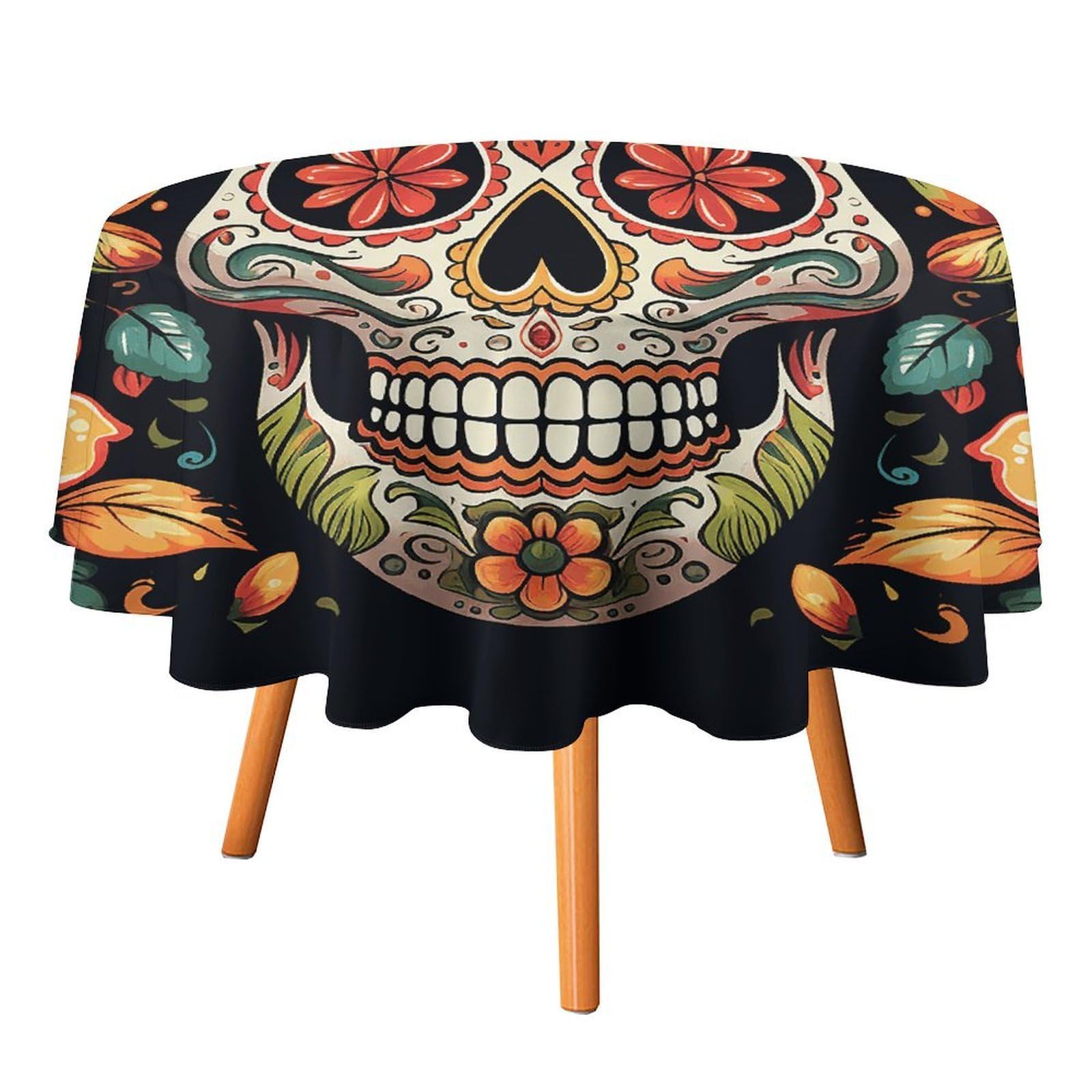SMAZDFXX Colorful Sugar Skull Tablecloth for Restaurant, Round Polyester Table Cover 50x50in for Party