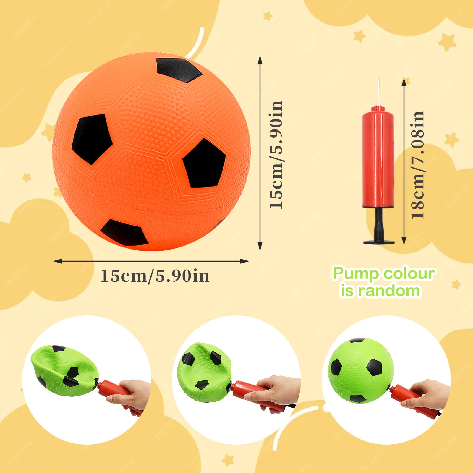 Coriver 3 Pack Mini Football, 15cm Inflatable Small Soccer Ball, 3 Colours Soccer Ball with Pump, Summer Pool Beach Ball - Image 3