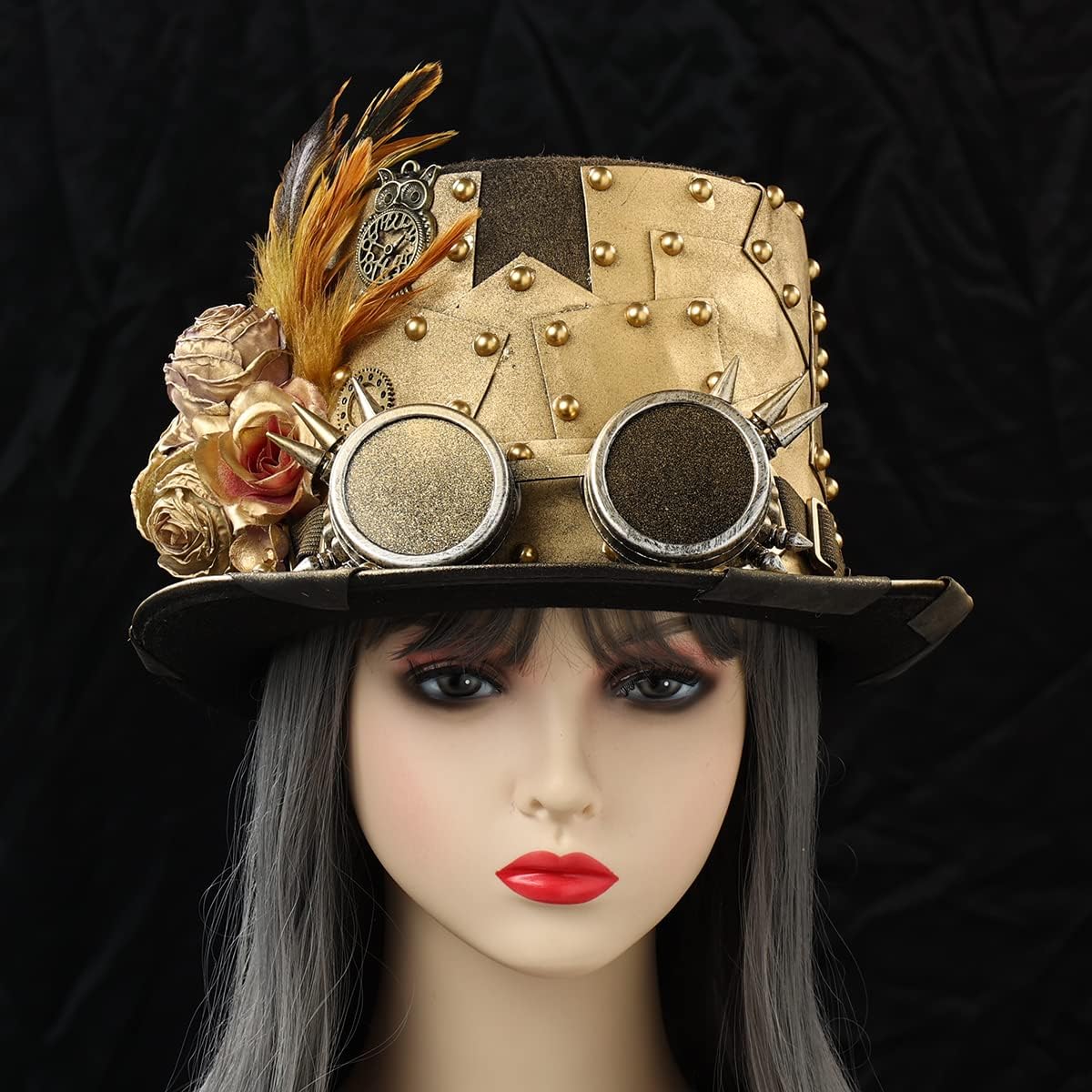 COSDREAMER Unisex Steampunk Top Hats Gothic Punk Magician Hat Feather Hat - Image 5