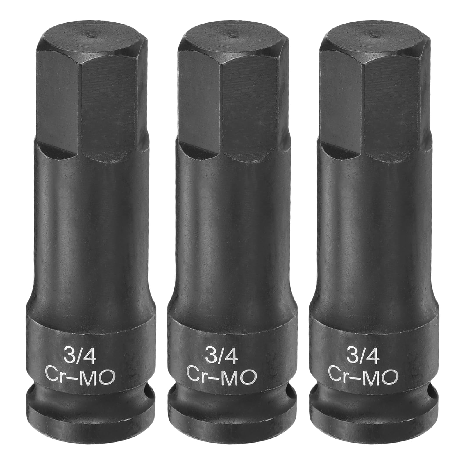 sourcing map 3pcs Impact Hex Bit Socket 1/2" Drive 3/4" Hex Bits 3" (78mm) Long Cr-Mo SAE Impact Wrench Socket Adapter Tool for Automotive Repair Industrial Construction and Home DIY