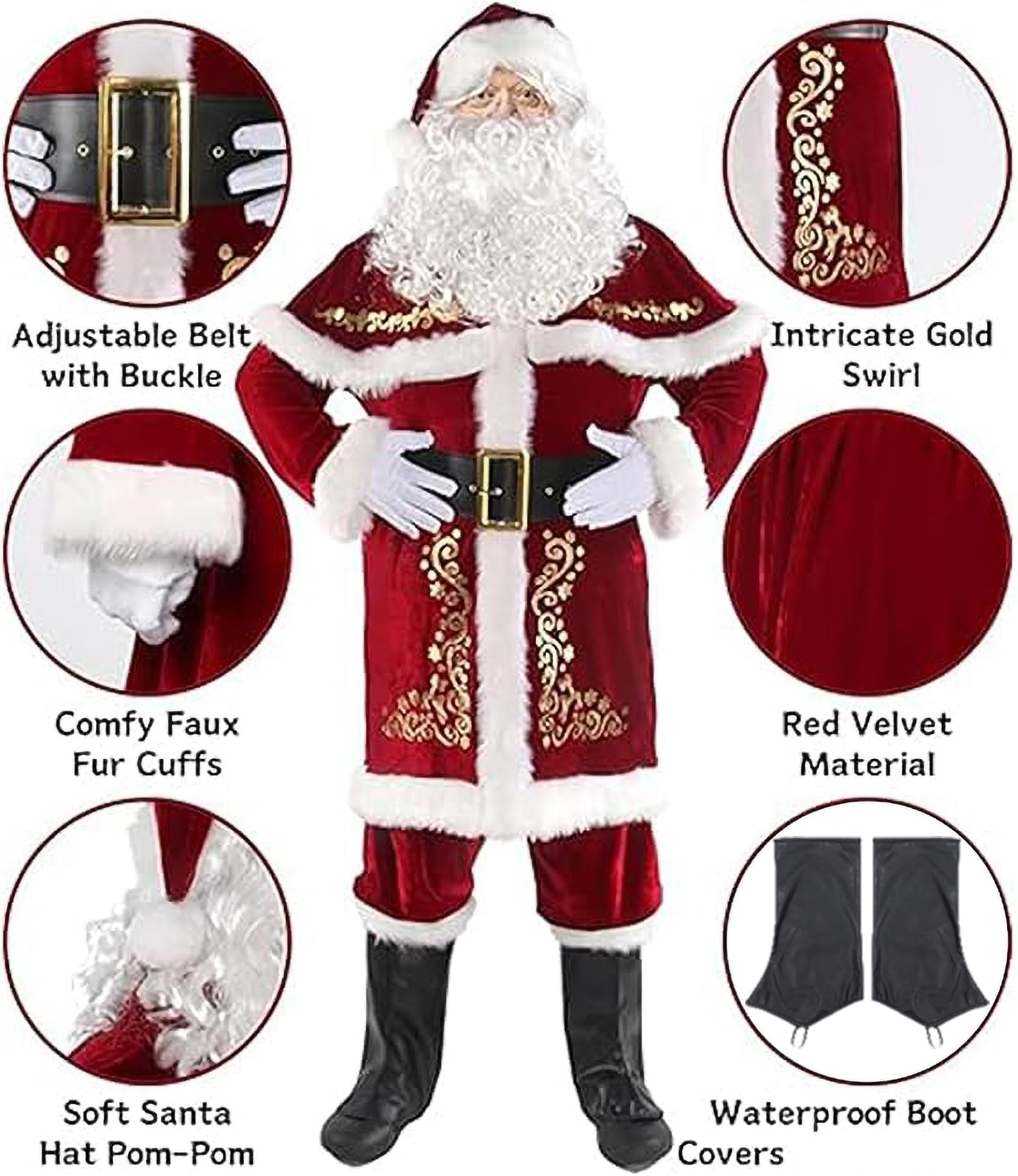 EOZY - Disfraz de Papá Noel para adultos, disfraz de Papá Noel, disfraz completo, vestido rojo de fiesta de Navidad
