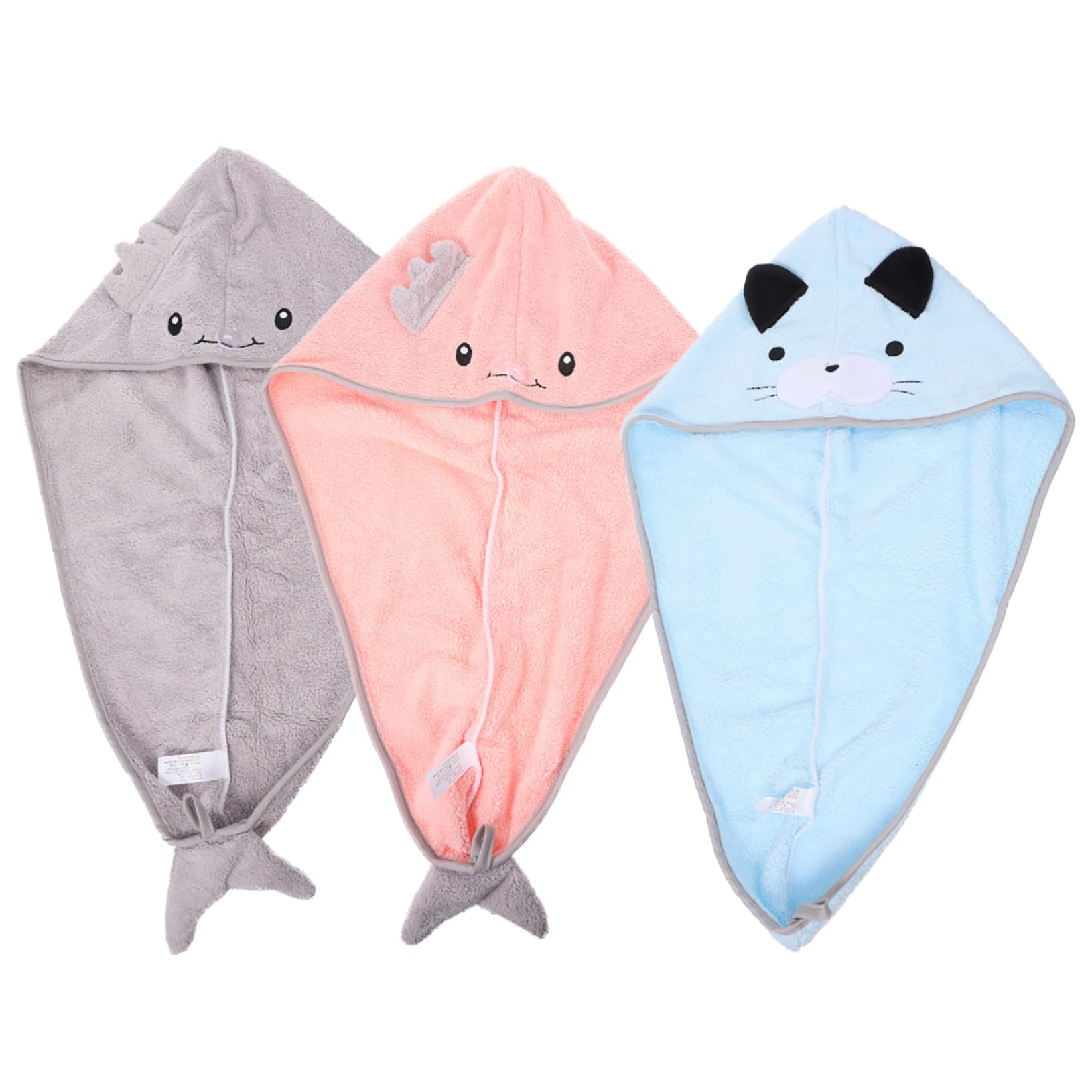 3 Stück Cartoon Mikrofaser Haarturban mit Knopf Schnelltrocknendes Haarhandtuch aus Weichem Fleece für Damen Herren und Leicht Flauschig für Bad Spa Reisen