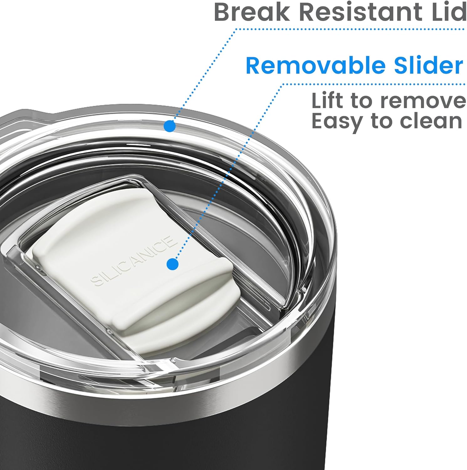 Coffee Tumbler 20 oz, Double Wall Stainless Steel Travel Coffee Mug with Removable Slider Lid, BPA Free, Car Cup Holder Compatible - Gym/Office/Travel/Home - Black - Image 2